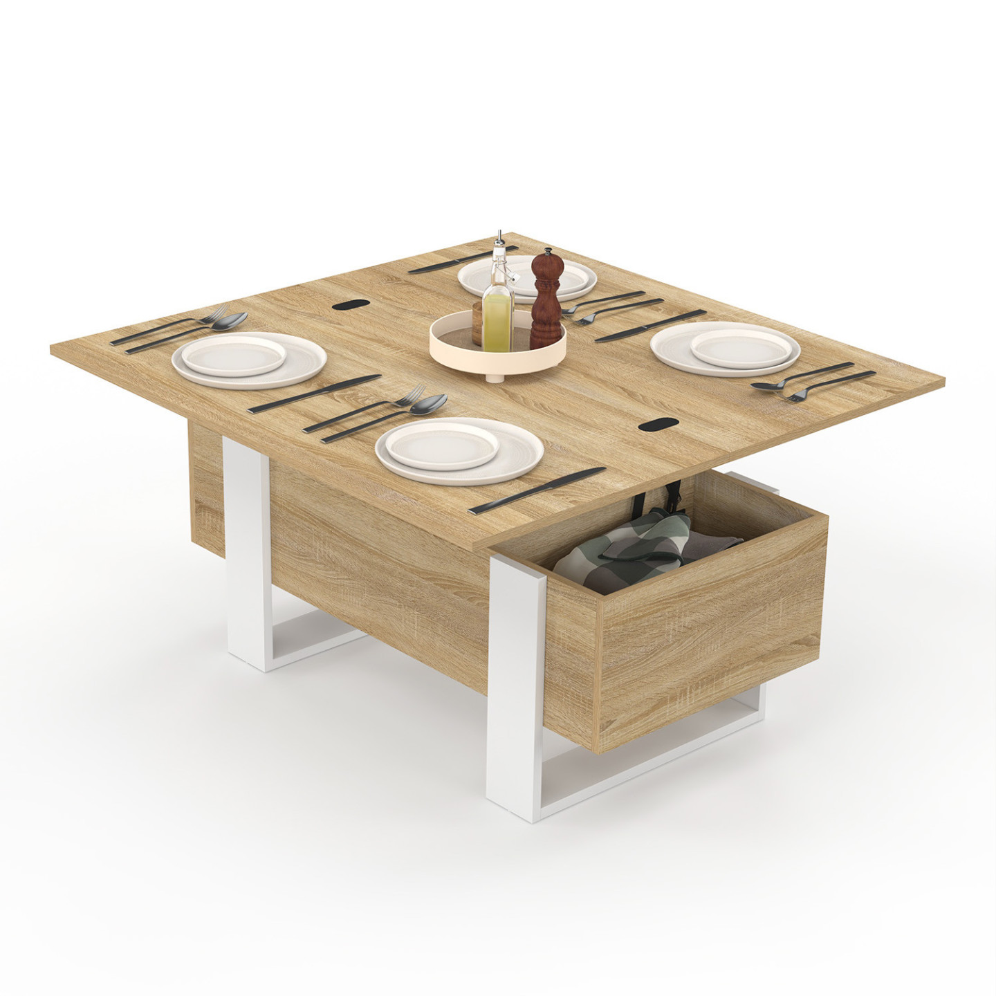 Idmarket – Table Basse Relevable Rectangulaire 97,5 Cm – Convertible En