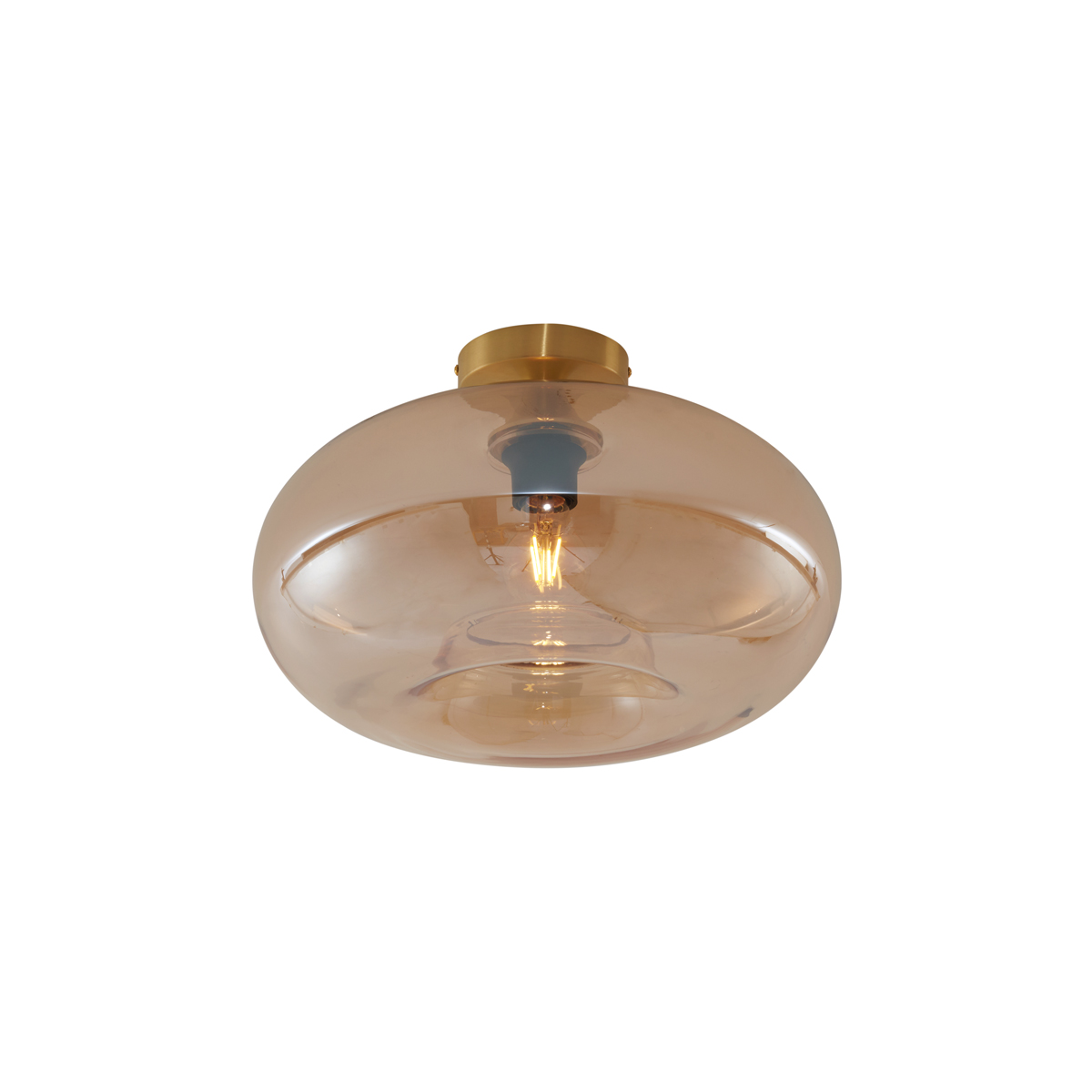 Qazqa - Art Deco Ceiling Light Brass With Amber Glass 40cm - Busa
