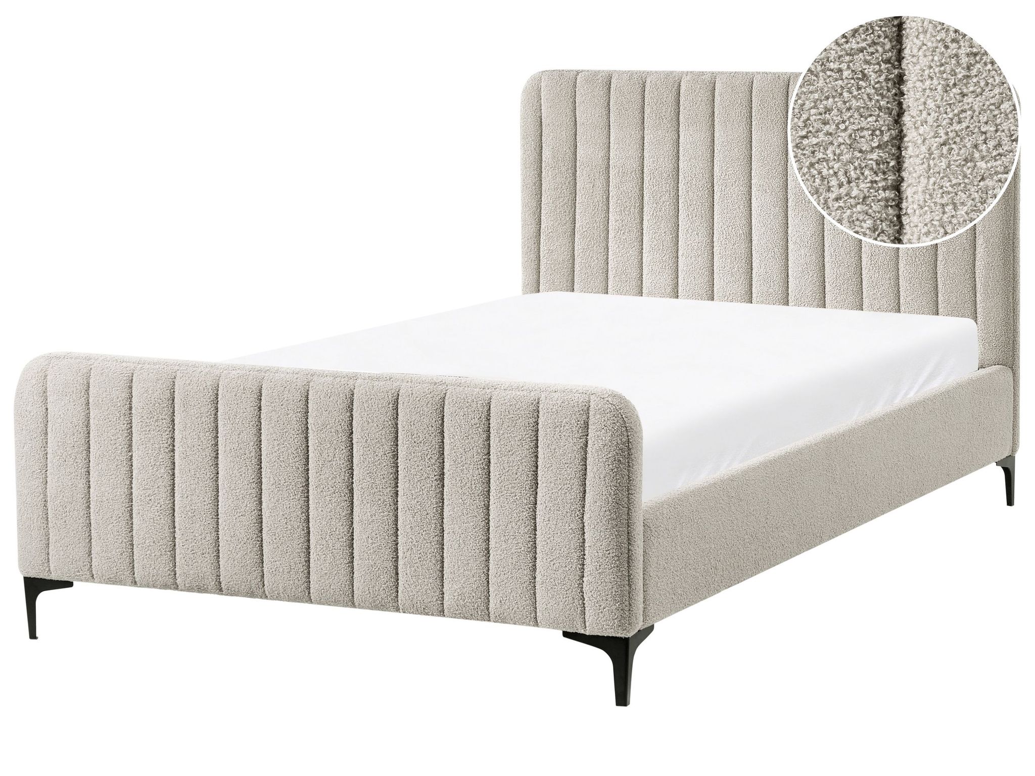 Beliani Bed Frame Beige Boucle Eu Small Double Size 4ft Tufted Headboard Metal Legs Modern Design Lunan