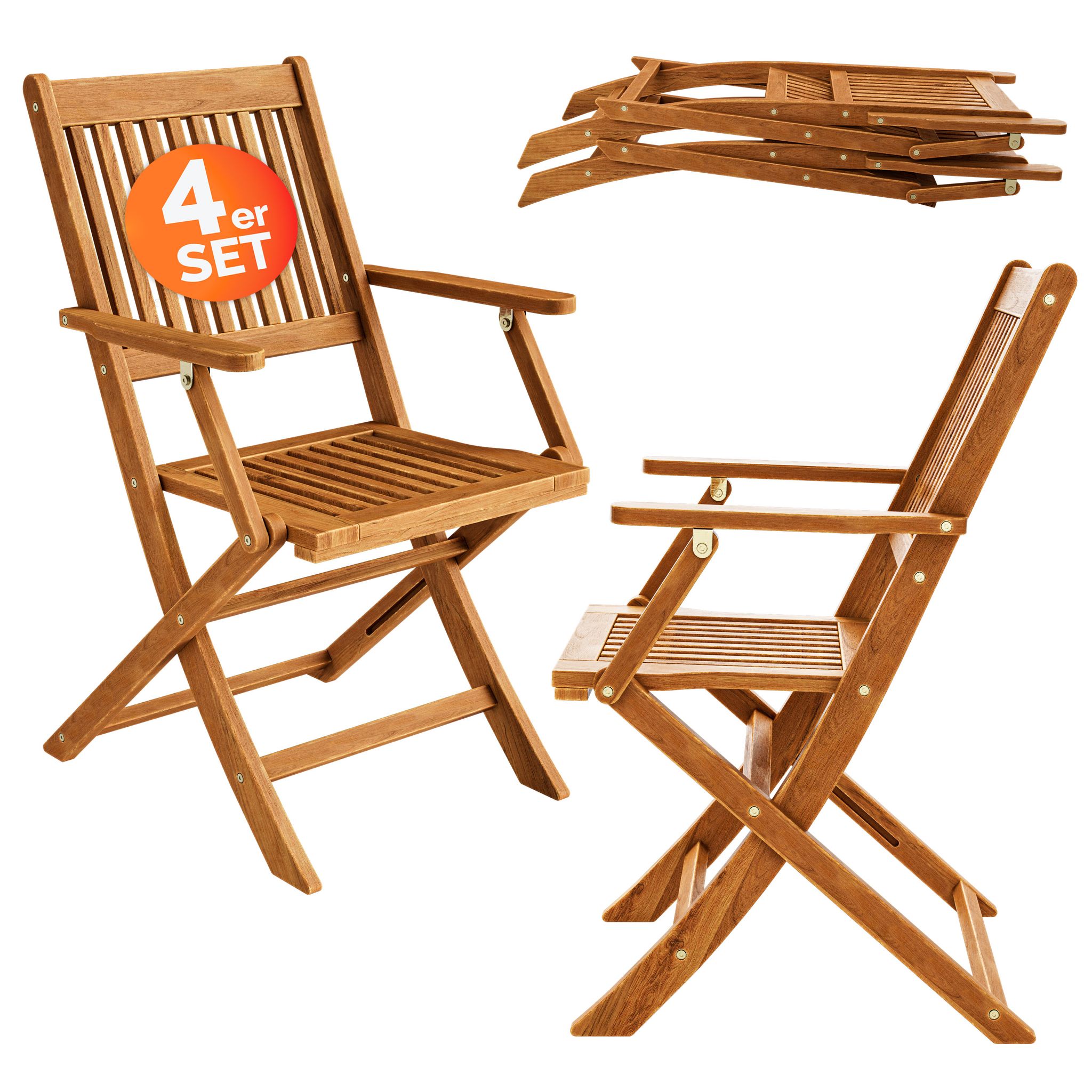 Deuba - Casaria® 4er Set Gartenstuhl Balkonstuhl Holz Sydney Fsc®-zertifiziert Akazie Klappbar 160kg Belastbar 56x54cm Garten Balkon Terrasse Klappstuhl Hochlehner Braun