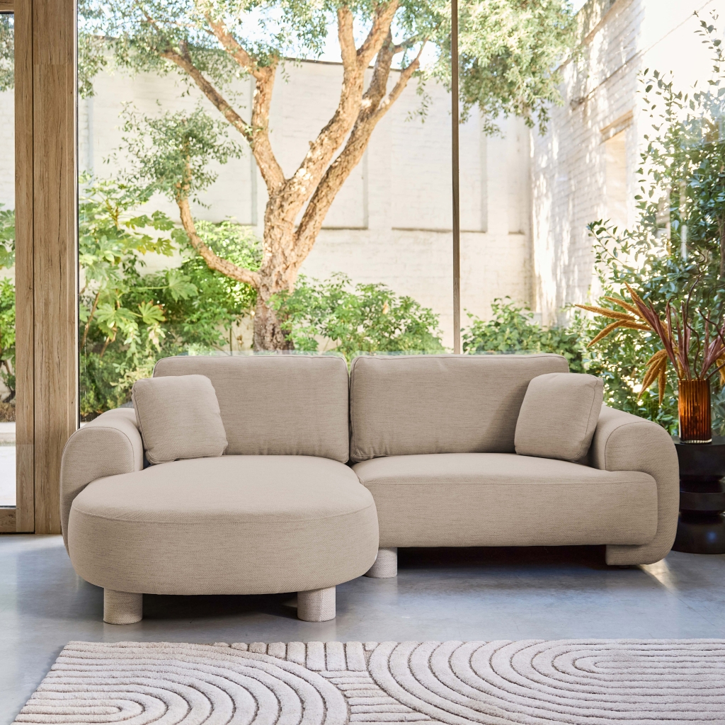 Sweeek - Canapé D'Angle Gauche 3 Places Tissu, Pieds Ronds L 231 X P 160 / 88 Cm - Zenio En Tissu Beige