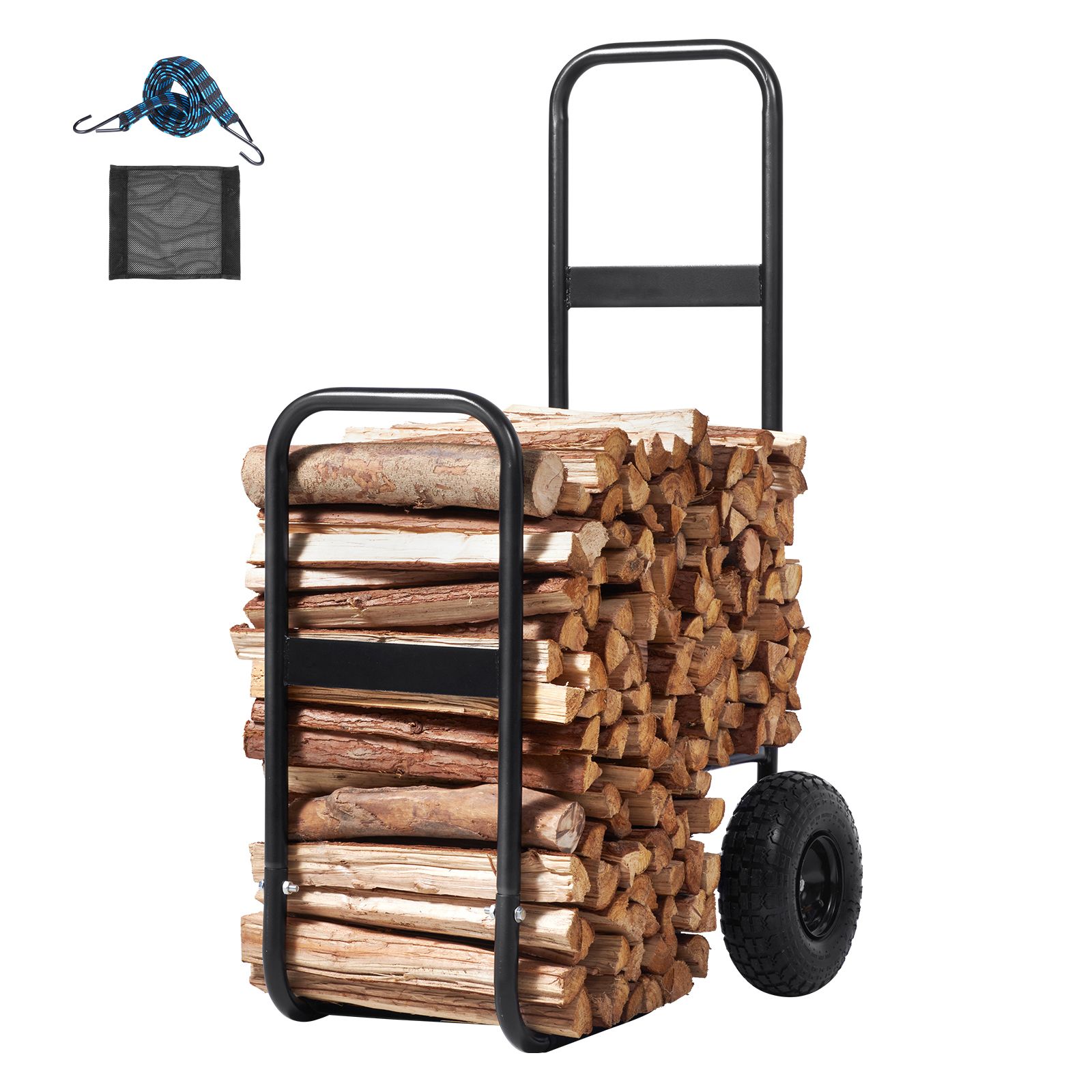 Chariot de transport de bûches en acier, roues pneumatiques, 113,4 kg, noir