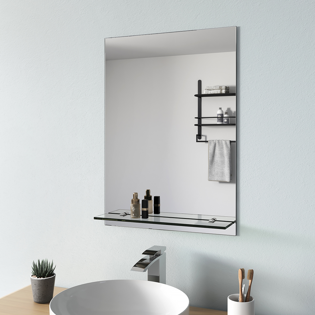S'Afielina - Miroir De Salle De Bain Avec Étagère Miroir Mural Miroir