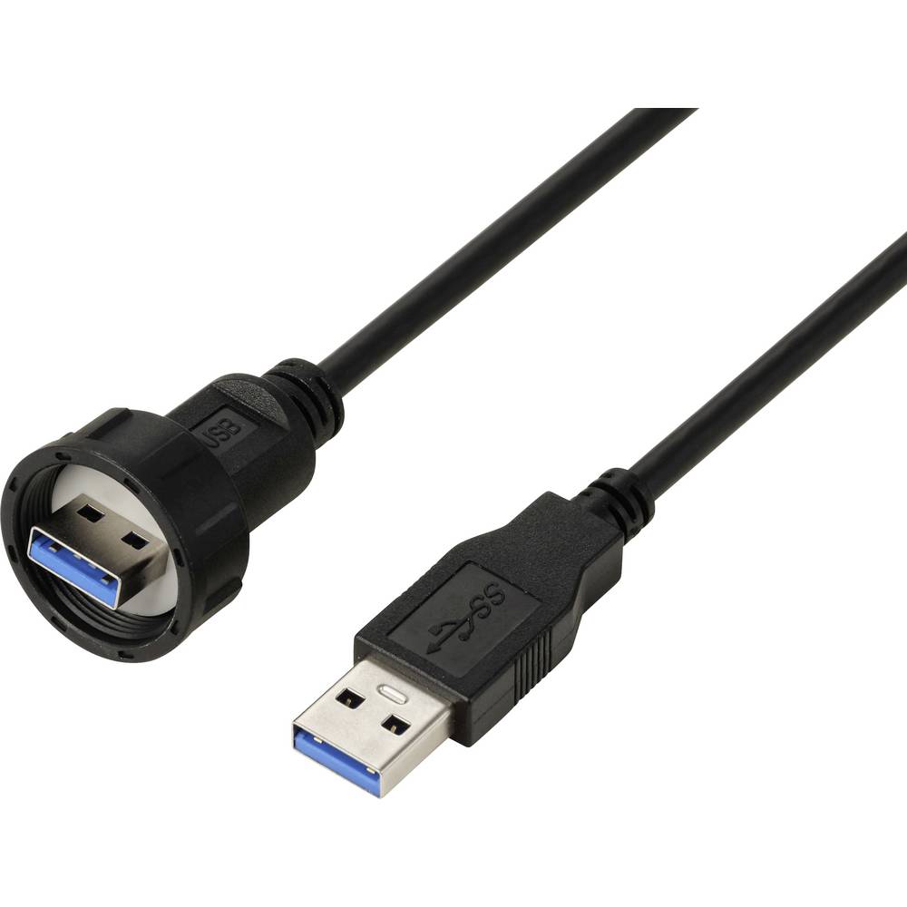 USB 3.0-Stecker auf Stecker, IP67 (Gewinde), Kabel 0,5 m TC-E13T-MU3-MWA/NWA-0.5PV-S Wasserdichtes Kunststoffkabel