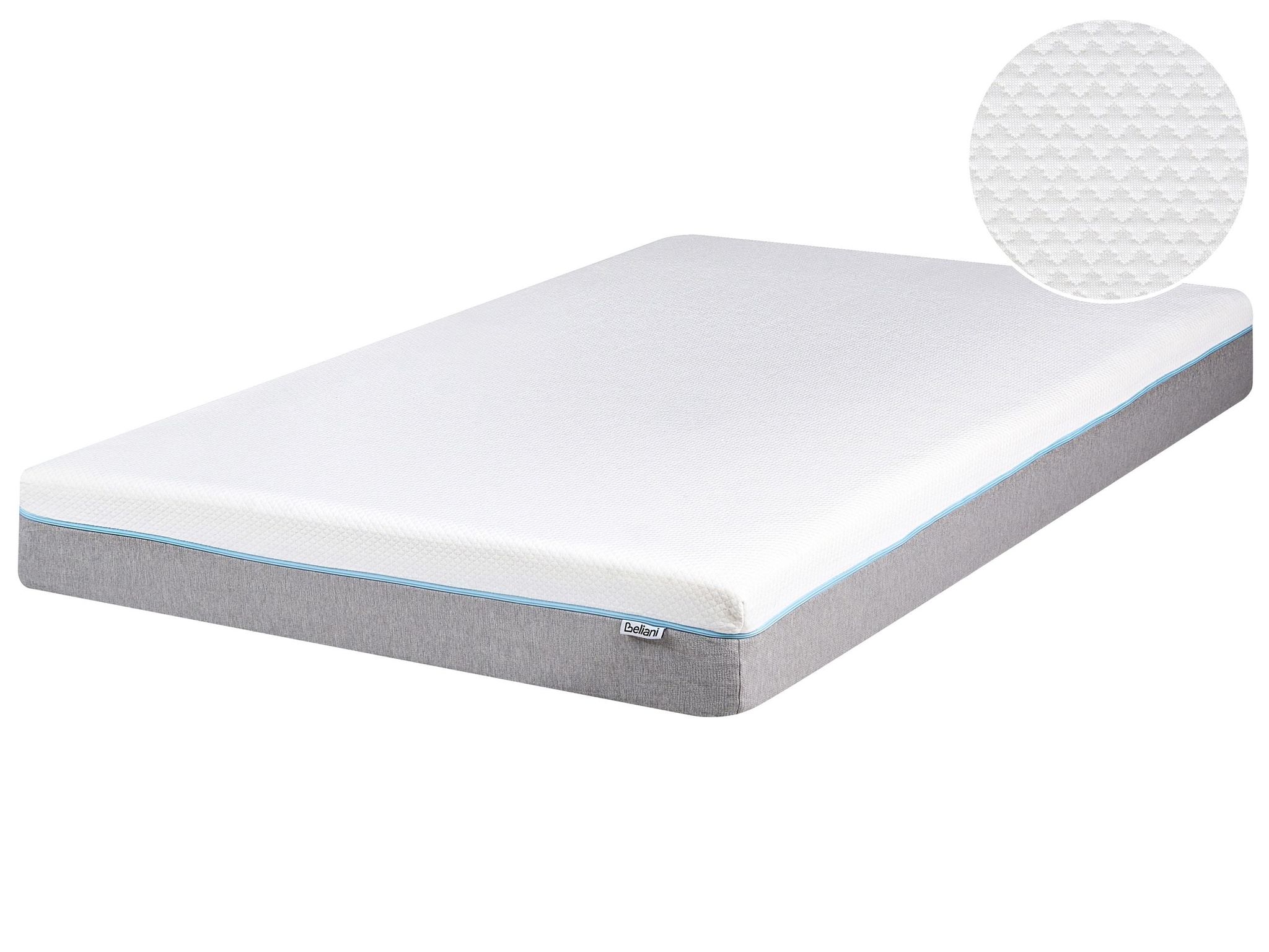 Beliani Memory Foam Mattress White With Grey Fabric Eu Double Size 4ft6 Medium Firm Removable Polyester Cover Glee