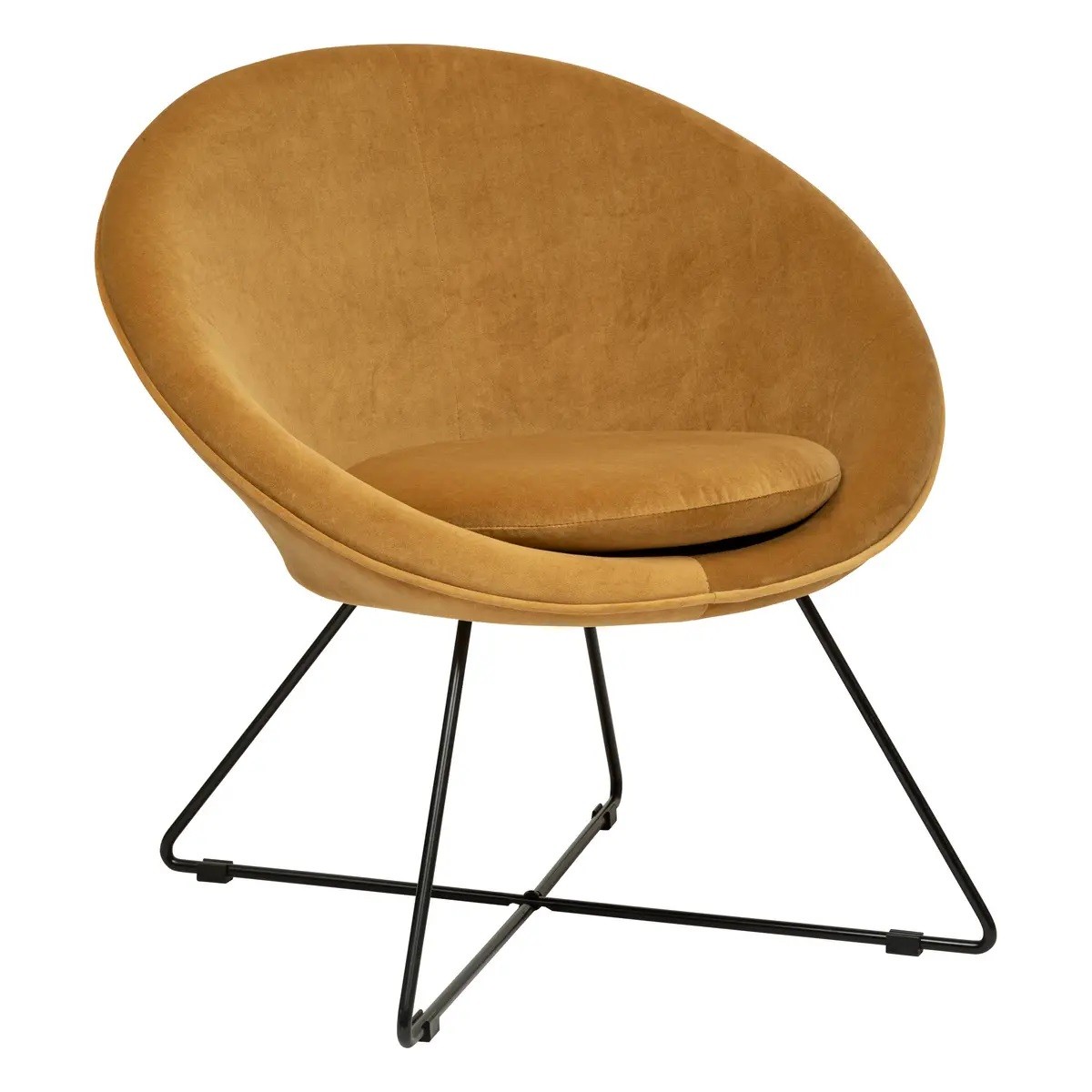 Atmosphera – Fauteuil Relax En Velours Jaune Ocre – Pieds En Fer Noir