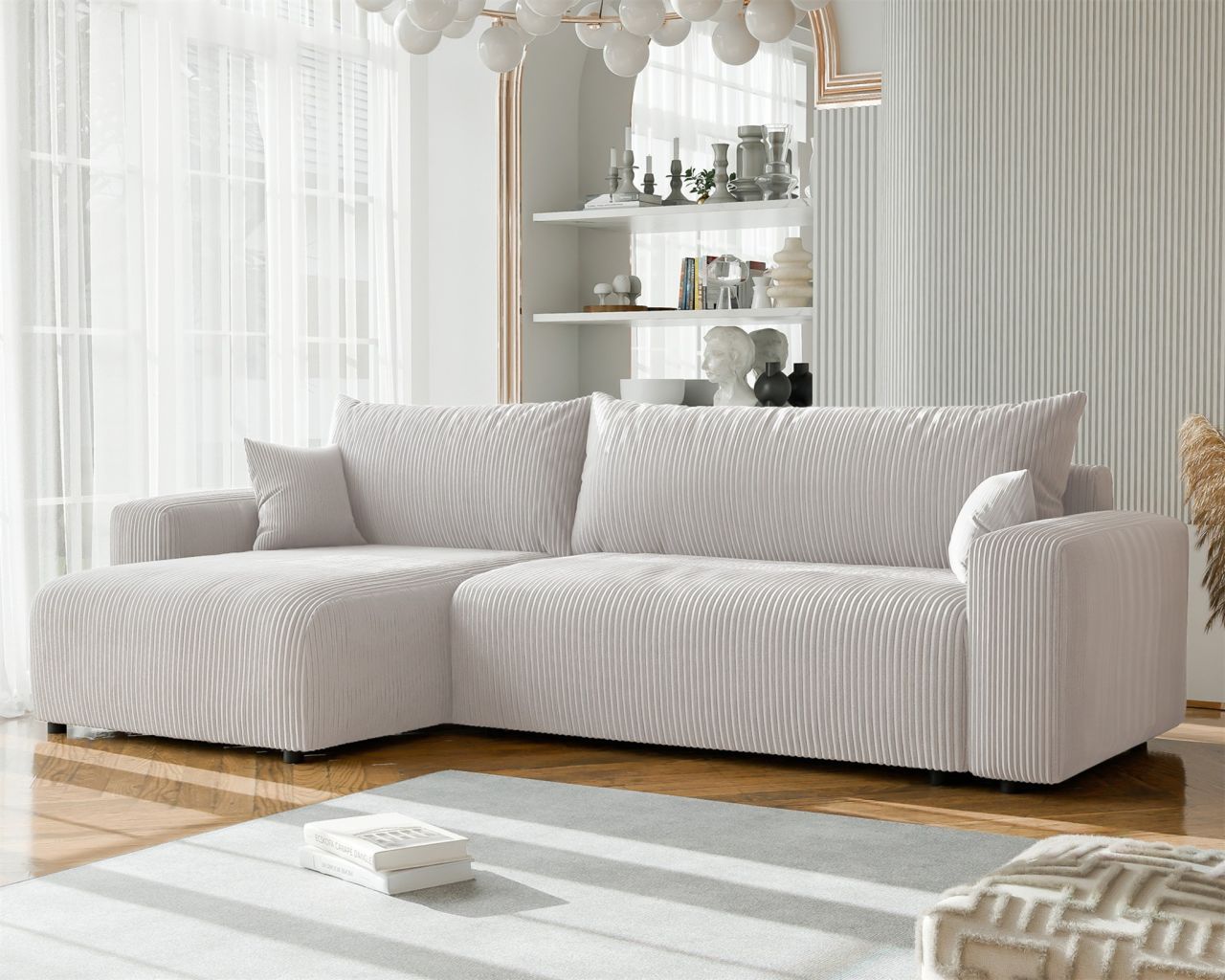 Fun Möbel Ecksofa Mit Schlaffunktion Luna Max In Stoff Poso Altweiß Ottomane Links - Bild 2