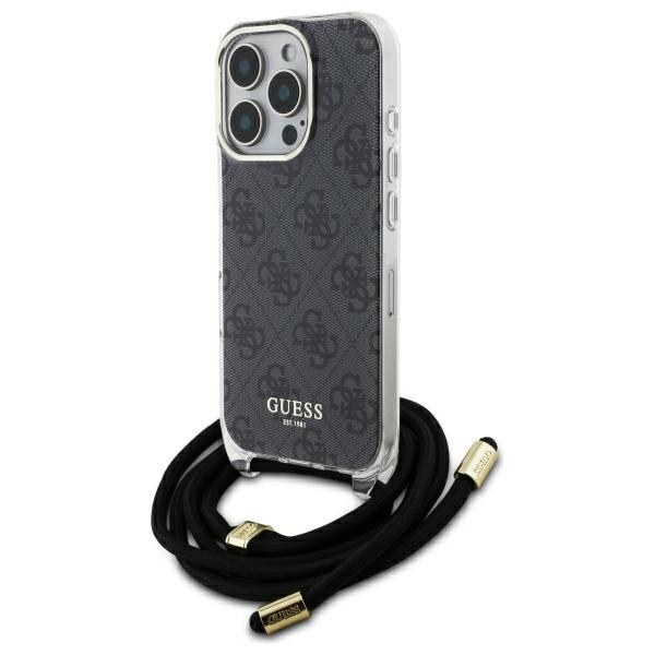 Iphone 16 Pro Guess Crossbody Cord 4g Print Schwarze Hülle
