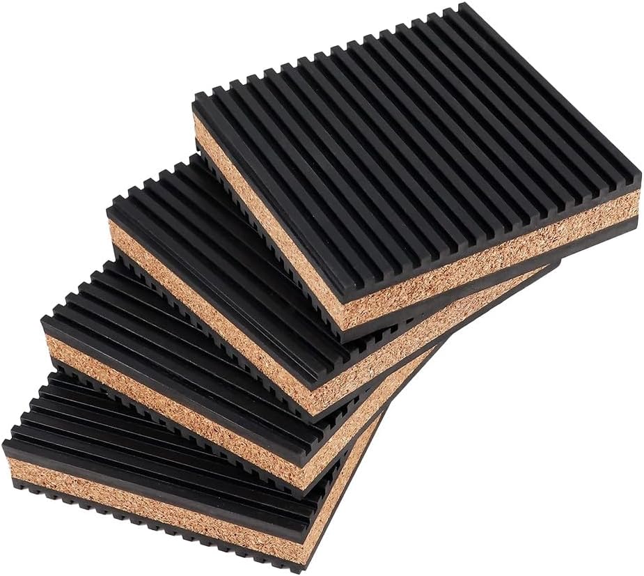 Tapis antidérapant en caoutchouc et liège, 150 x 150 x 22,3 mm, réduction du bruit, lot de 4