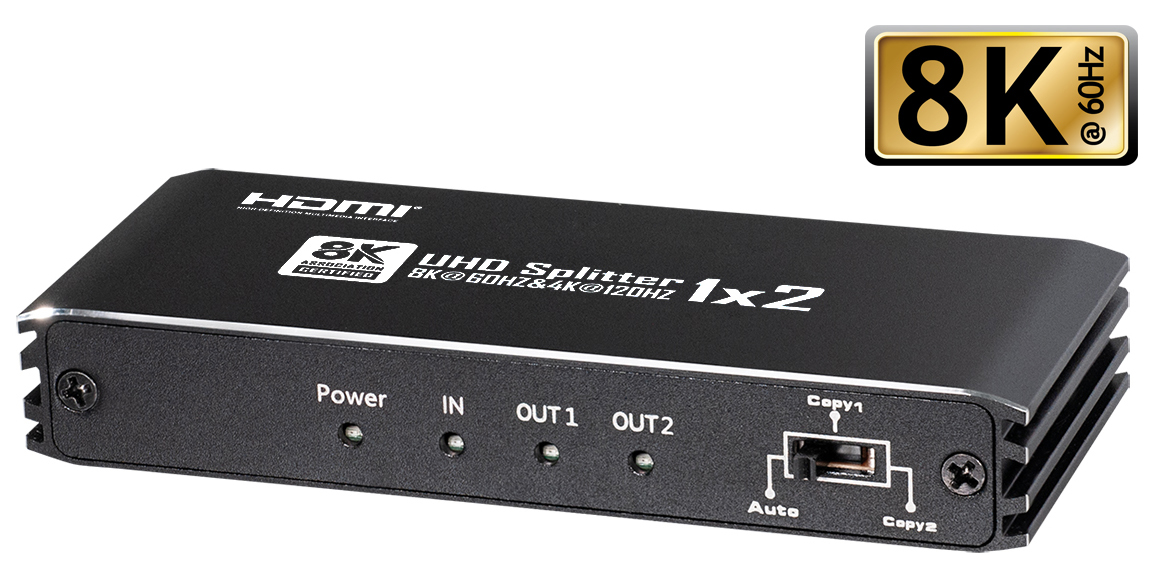 My Wall Maxtrack Hdmi Splitter 8k 1 In2out - Cs26-2l, Hdmi Umschalter Mit Intelligentem Edid Management, 8k @60hz, 4k @120hz, Hdr10+, Dolby Truehd, Plug &