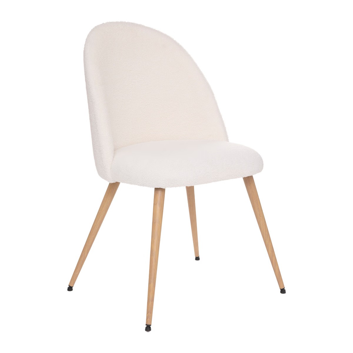 Chaise En Tissu À Bouclettes Blanche Avec Pieds En Bois Naturel