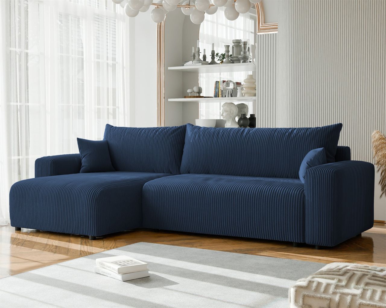 Fun Möbel Blau Ecksofa Mit Schlaffunktion Luna Max In Stoff Poso Ottomane Links - Bild 2