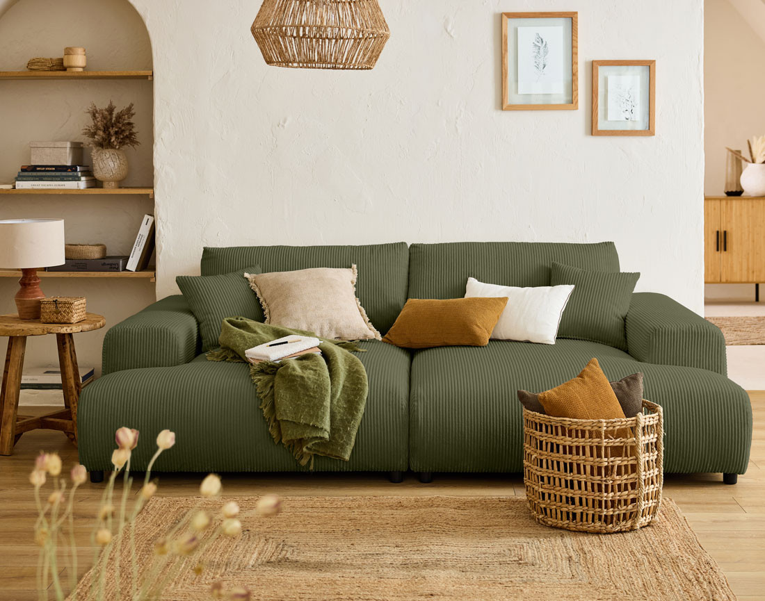 Lisa Design - Garance - Canapé Droit 4 Places Double Méridienne