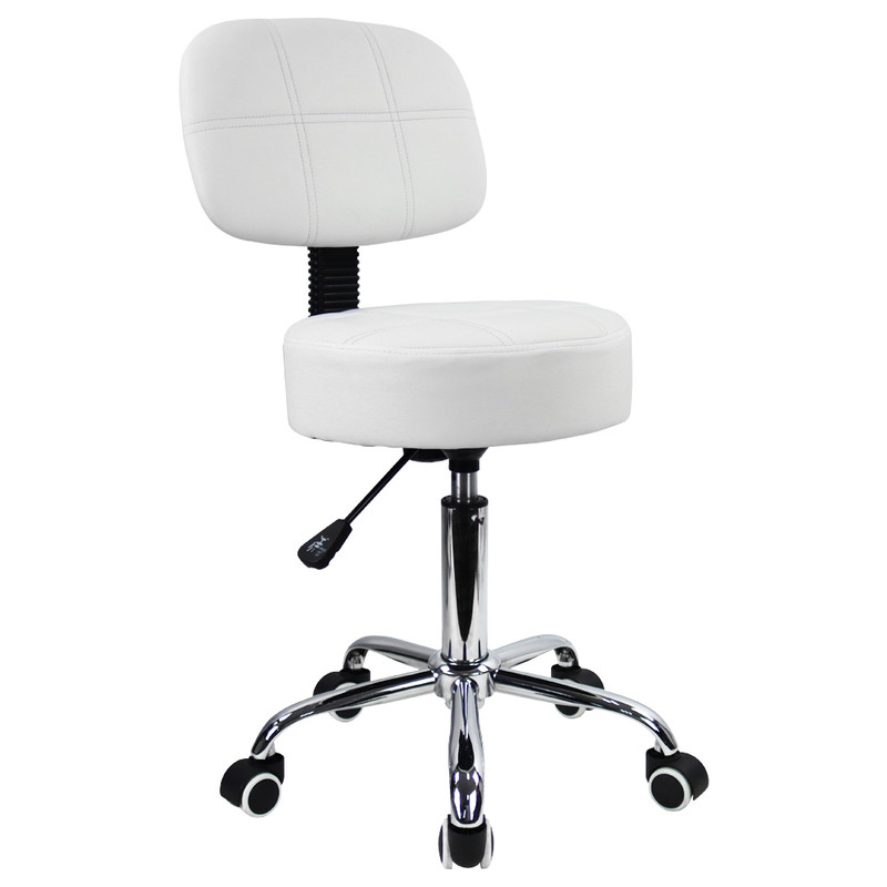 Tabouret De Bureau Réglable En Hauteur Avec Dossier – Simili Cuir Blanc