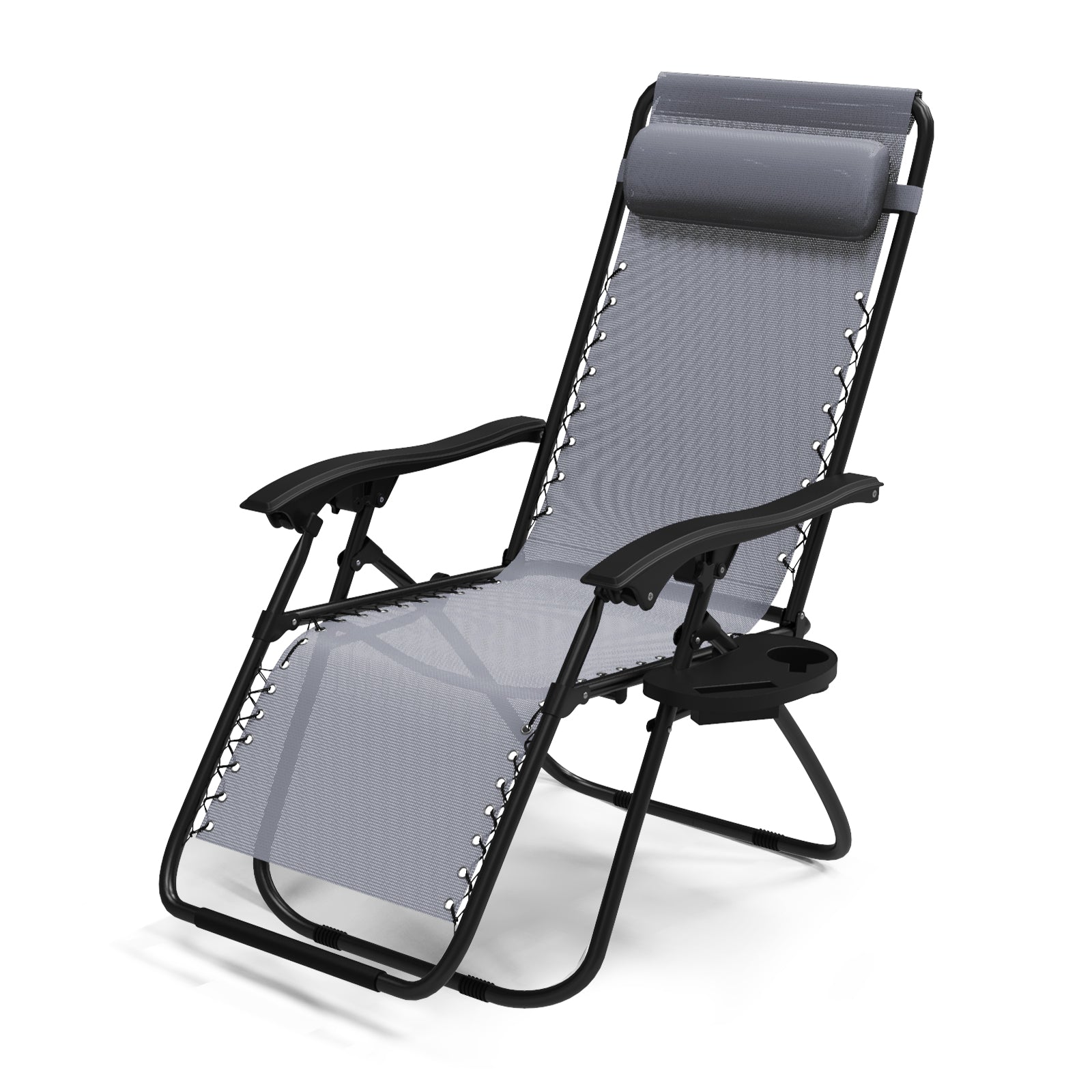 Vounot – Chaise Longue Inclinable Textilène 127° Avec Porte-gobelet