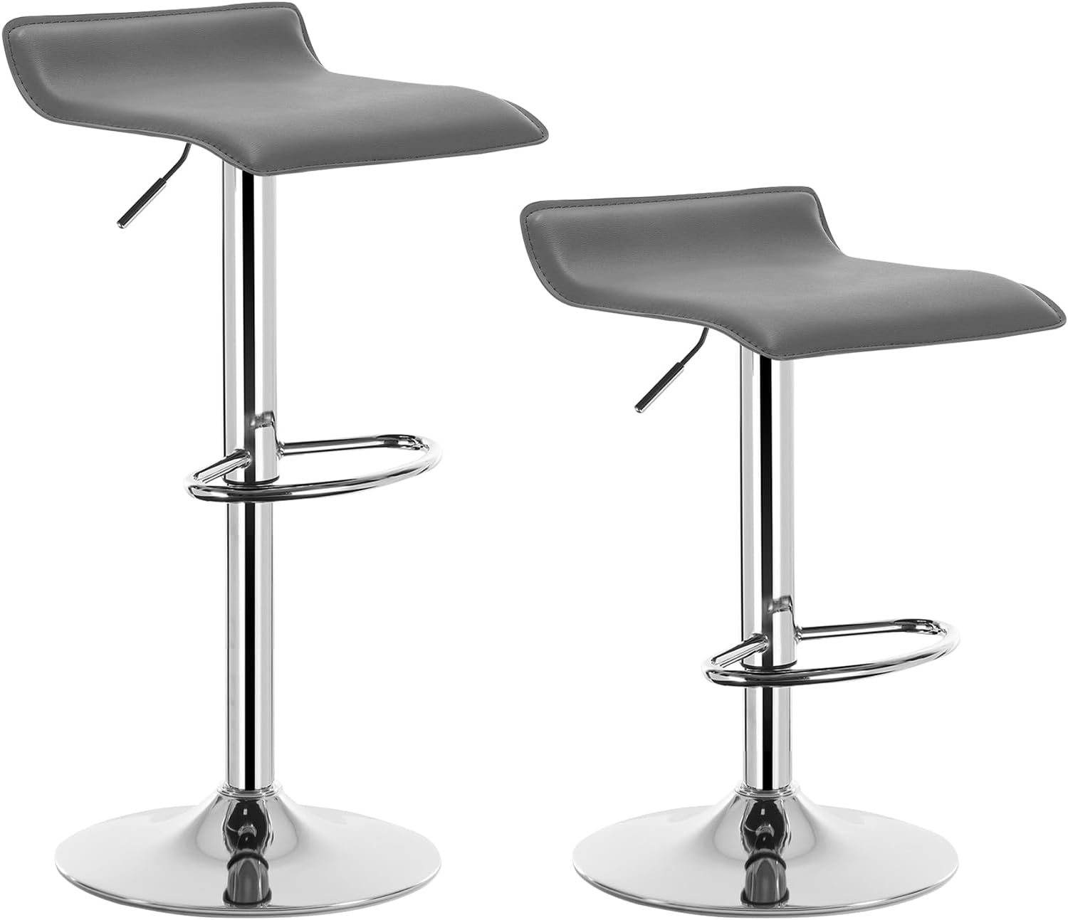 Woltu - Tabouret De Bar En Similicuir, Lot De 2, Tabouret De Bar Pivotant, Hauteur Réglable, Gris