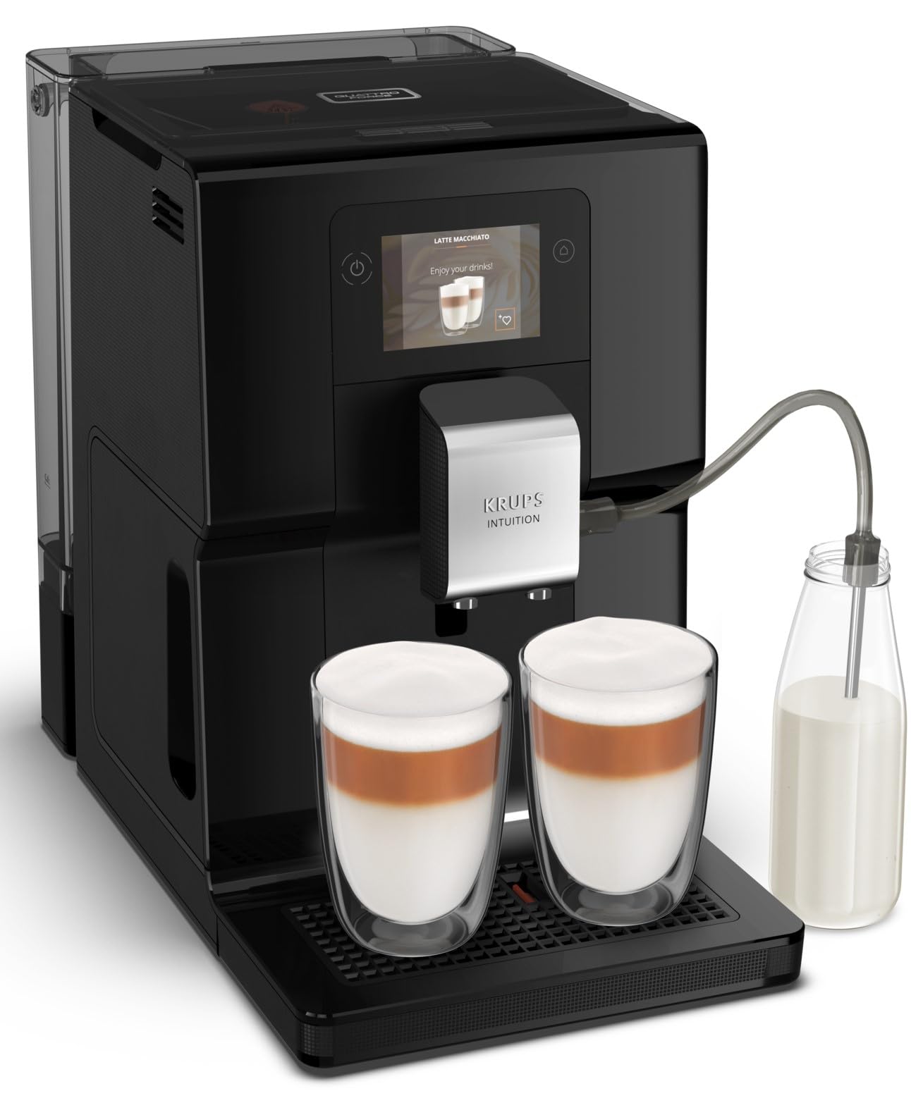 Krups - Intuition Preference Macchina Per Caffè A Chicchi Di Caffè, Macinatore A Chicini, Caffettiera Espresso, Cappuccino, Espresso, Schermo Tattile A Colori, 11 Ricette Preregistrate Ea873810