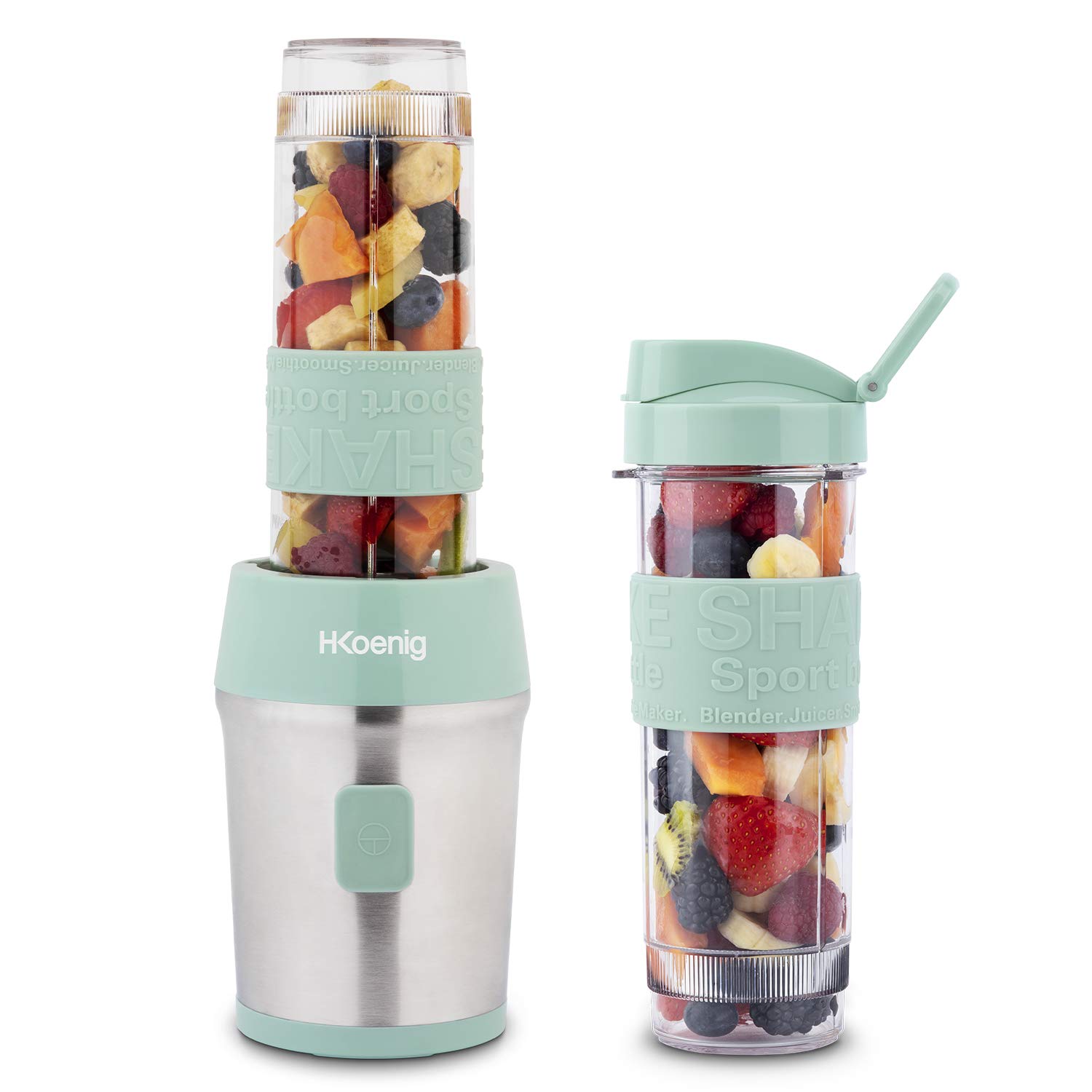 Hkoenig - Mini Frullatore - Smoo18 - 300 W - 570 Ml - Verde Pastello - 2 Borracce Incluse