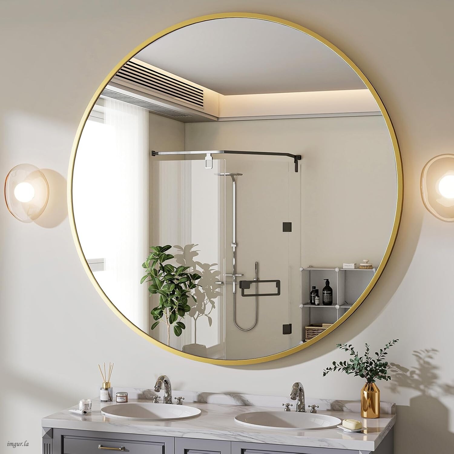 Koonmi – Miroir Mural Rond 122 X 122 Cm – Cadre En Alliage D'Aluminium