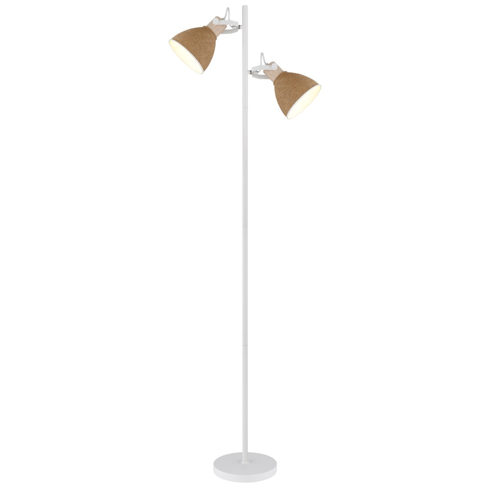 Stehleuchte Stehlampe Holz Wohnzimmerlampe Schwenkbar Weiß Metall H 158,5 Cm