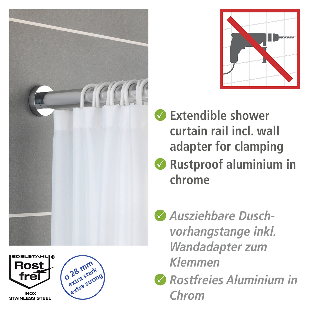 Wenko Luz Teleskop Duschstange 70-115 Cm, Chrom, Edelstahl Rostfrei - Image 5