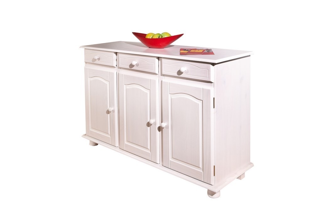Inter Link - Buffet 3 portes et 3 tiroirs en pin massif blanc - risoul