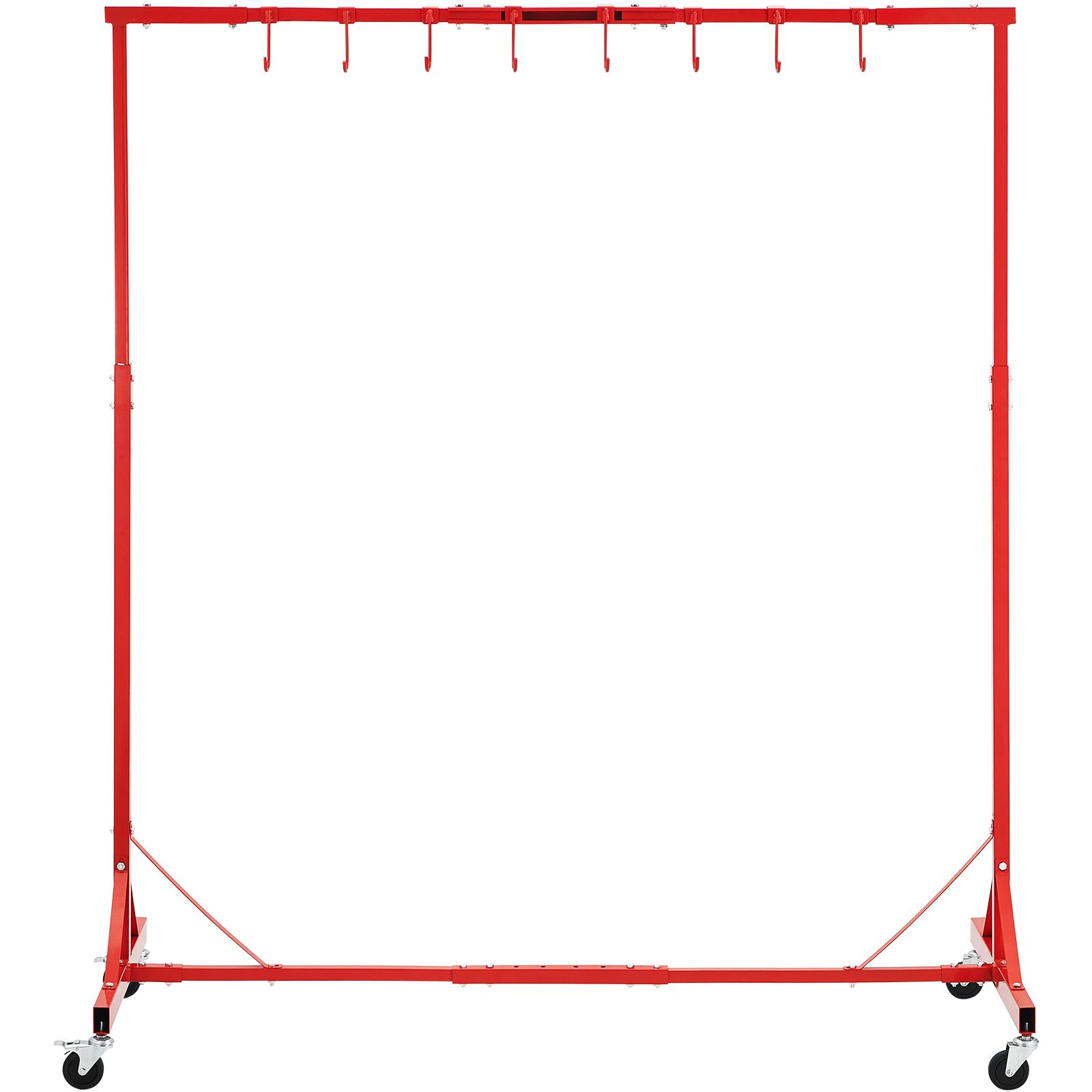 Support de peinture réglable en acier, capacité 30 kg, 8 crochets, roulettes pivotantes, rouge