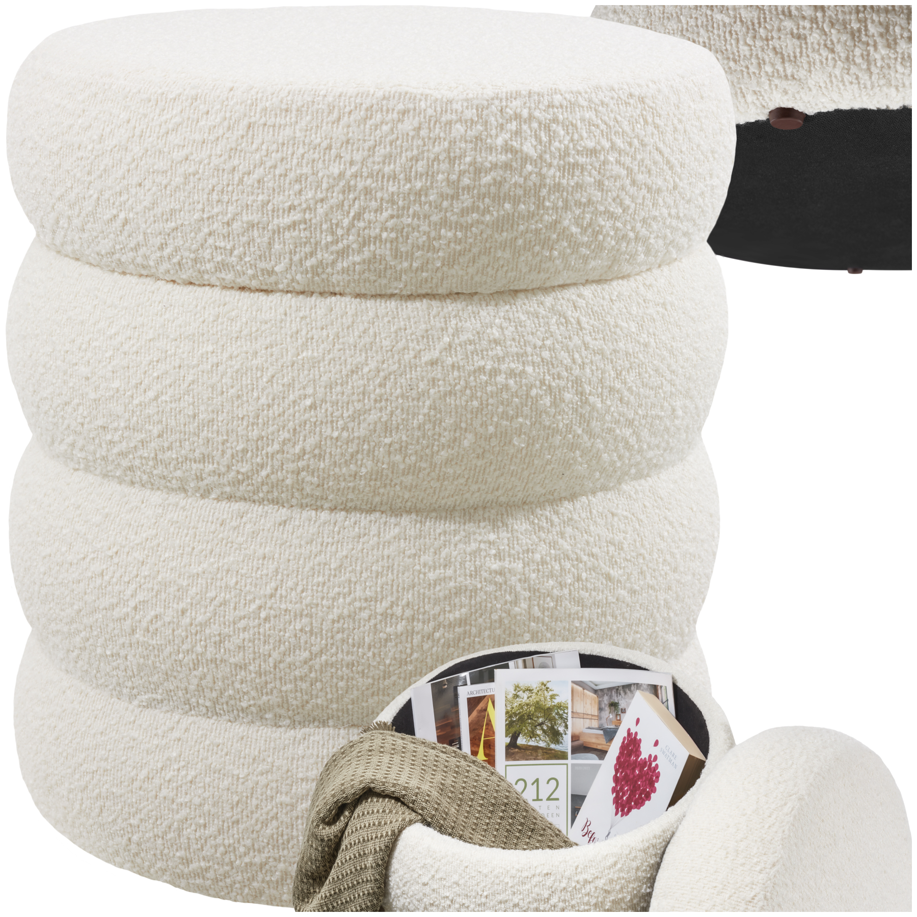 Tectake - Tabouret Avec Espace De Rangement Rond Rembourré