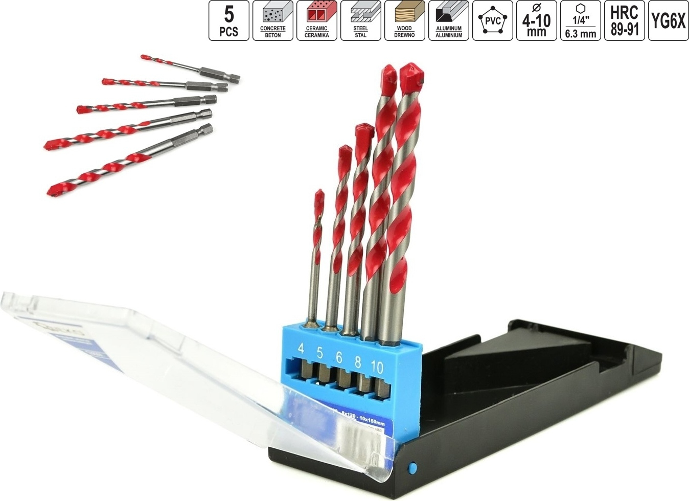 Import Satz Universalbohrer 5-Teilig 4-10 Mm (150)