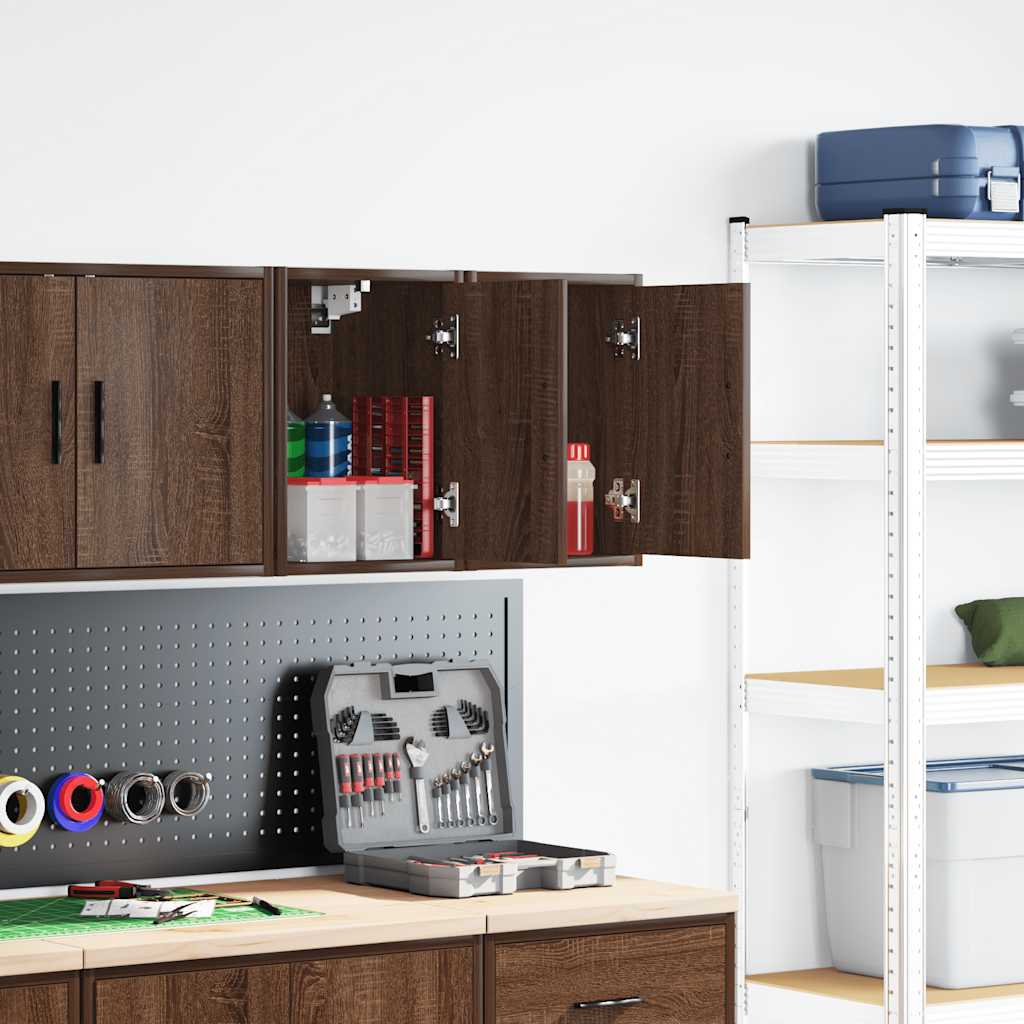 Armoire murale de garage en bois d'ingénierie, chêne marron, 2 pièces, avec porte