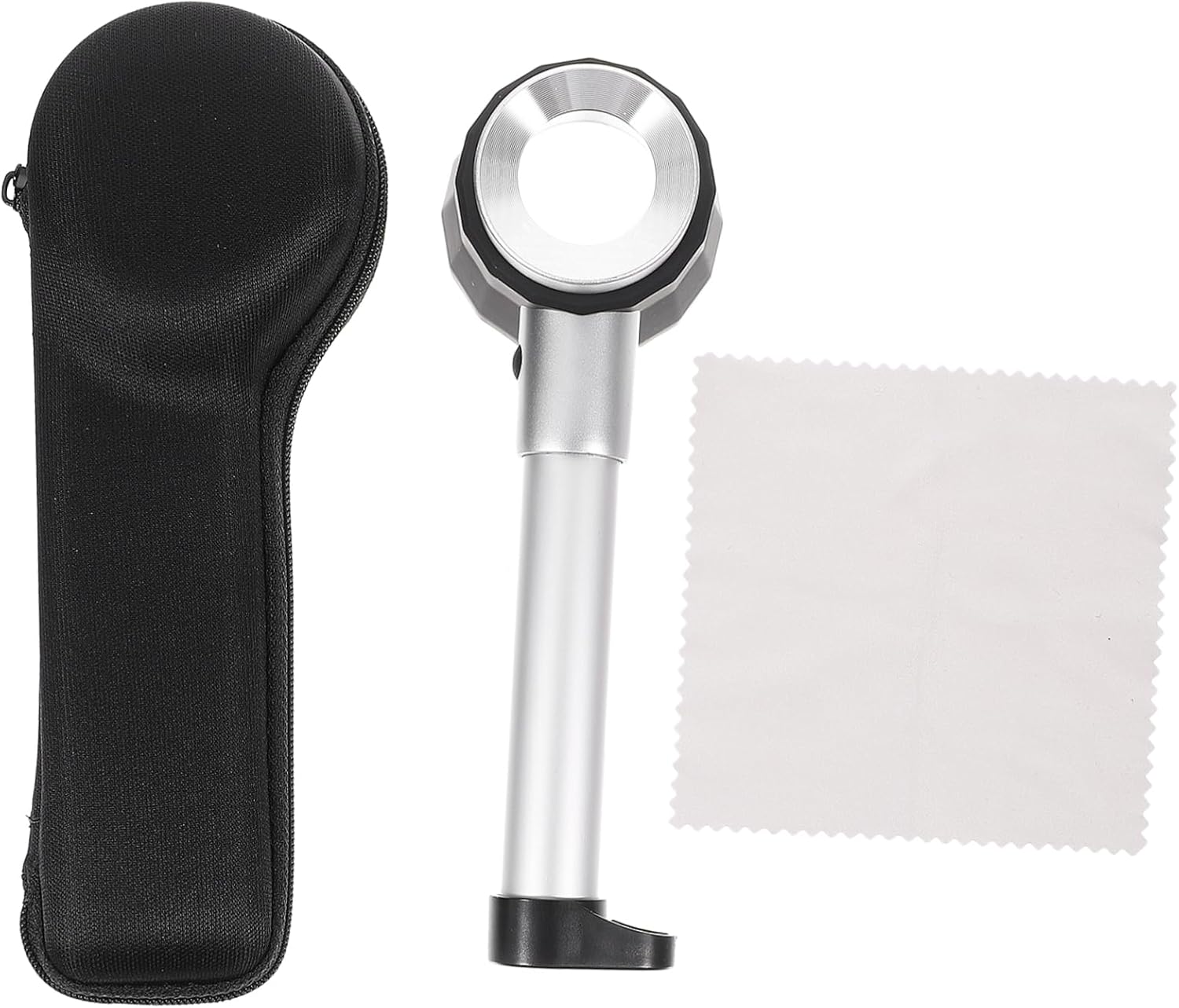 Loupe de poche 10x en métal et verre optique, 3 lampes LED, piles AA, format compact