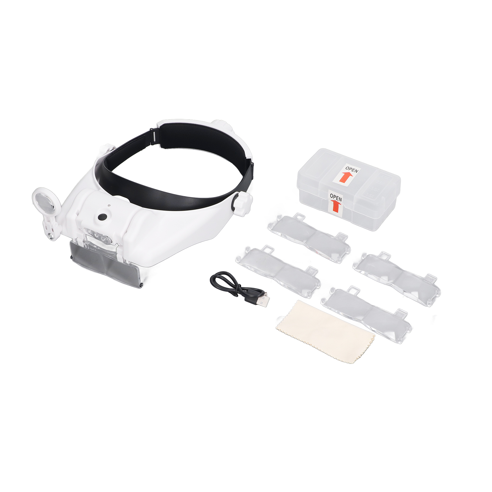Loupe frontale rechargeable avec lampe LED, 4 verres de rechange, 5 grossissements jusqu'à 8X