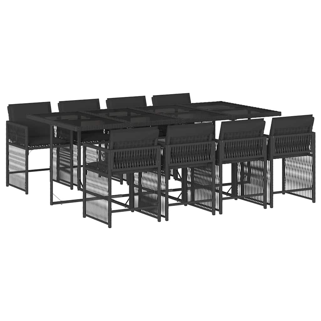 9 Piece Garden Dining Set With Cushions Black Poly Rattan Vidaxl