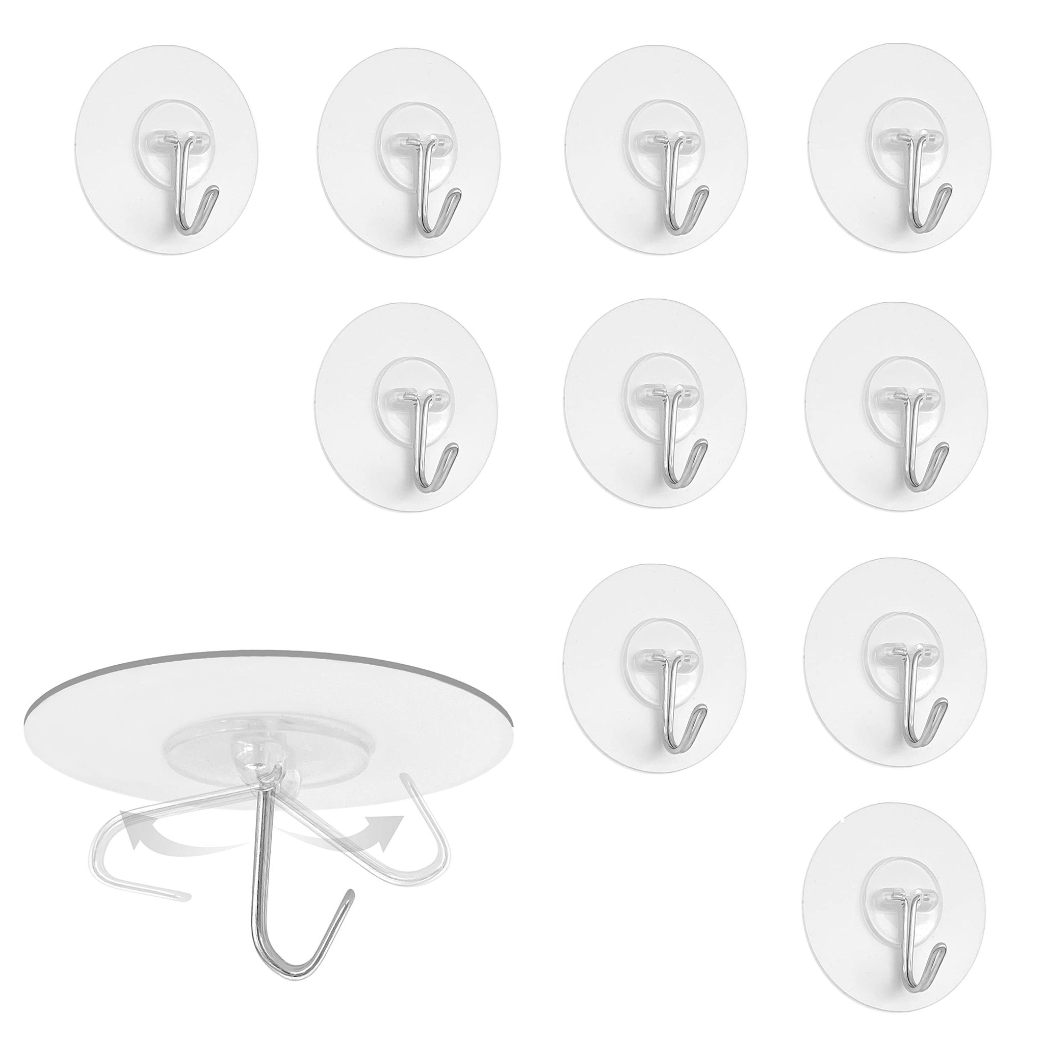 Crochet adhésif mural 4 kg, PVC et acier inoxydable, pour cuisine et salle de bain, lot de 10