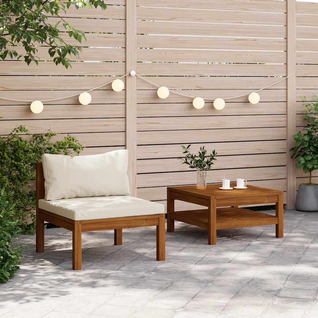 Ensemble De Canapés 2 Pcs Et Coussins Blanc Crème Acacia Solide