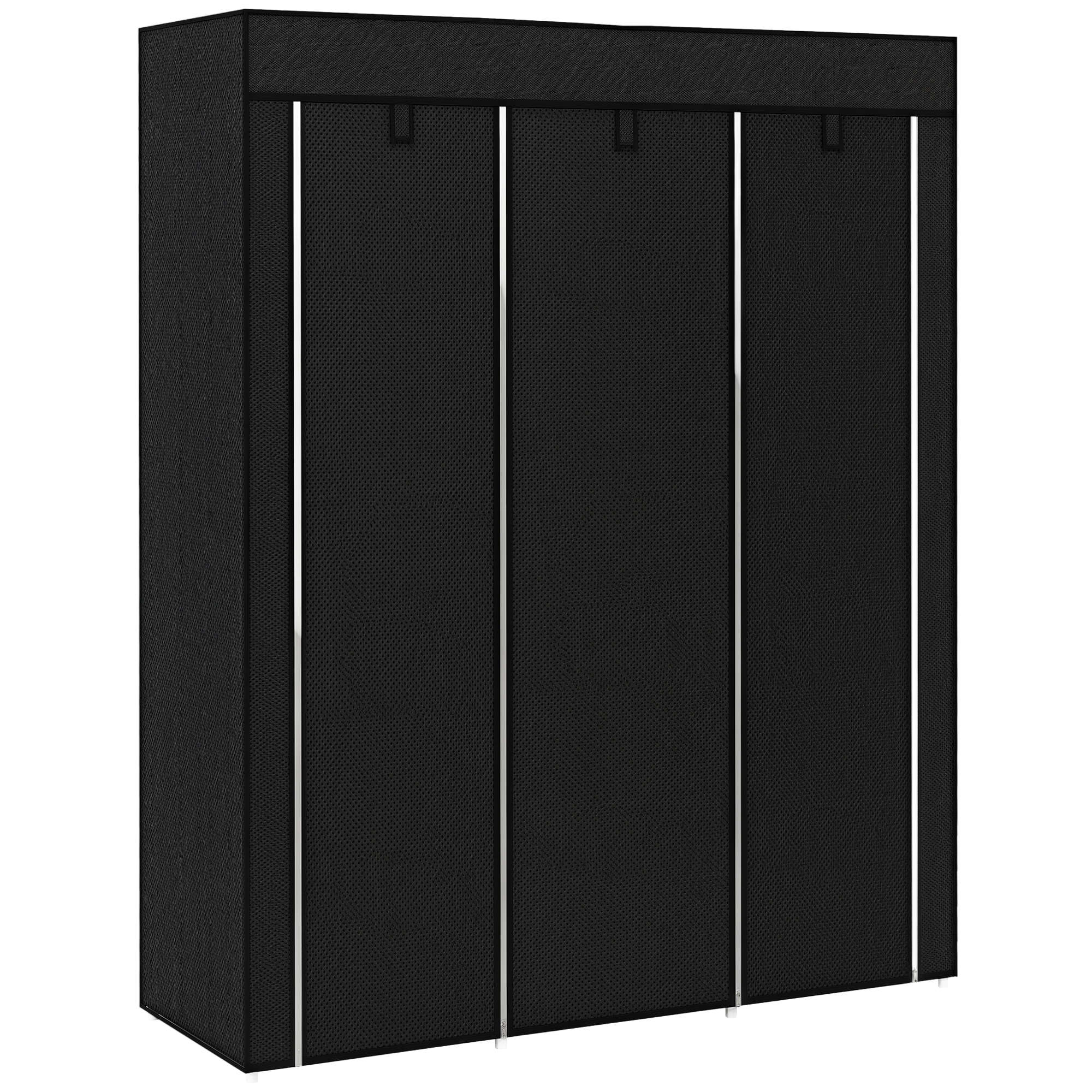 Homcom Kleiderschrank Stoffschrank Mit Kleiderstange, Ablagen, Reißverschluss Faltschrank Stoffkleiderschrank Für Schlafzimmer, Ankleidezimmer, 125 X 43 X 162,5 Cm Schwarz