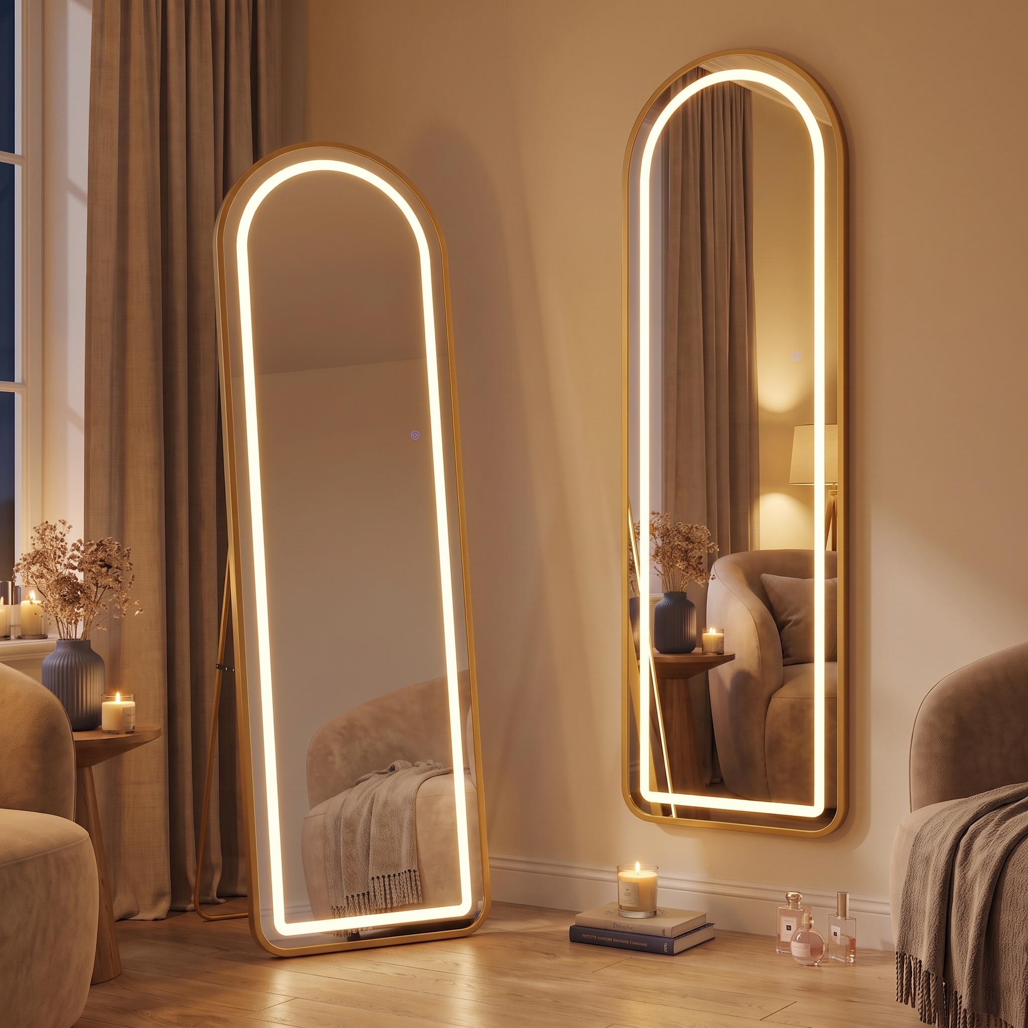 Miroir Sur Pied Led Arqué 150x40 Cm