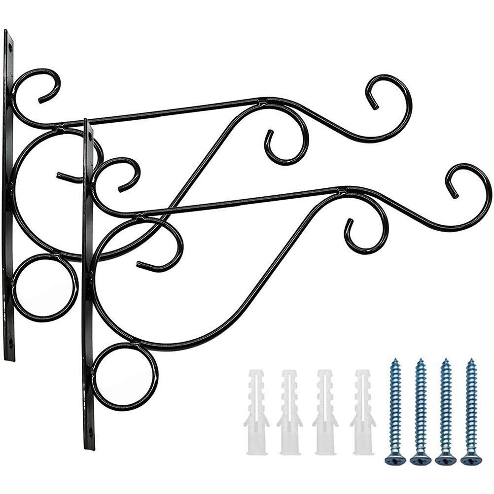 Support mural pour plantes en fer forgé, noir, 24,5 x 20 cm, lot de 2