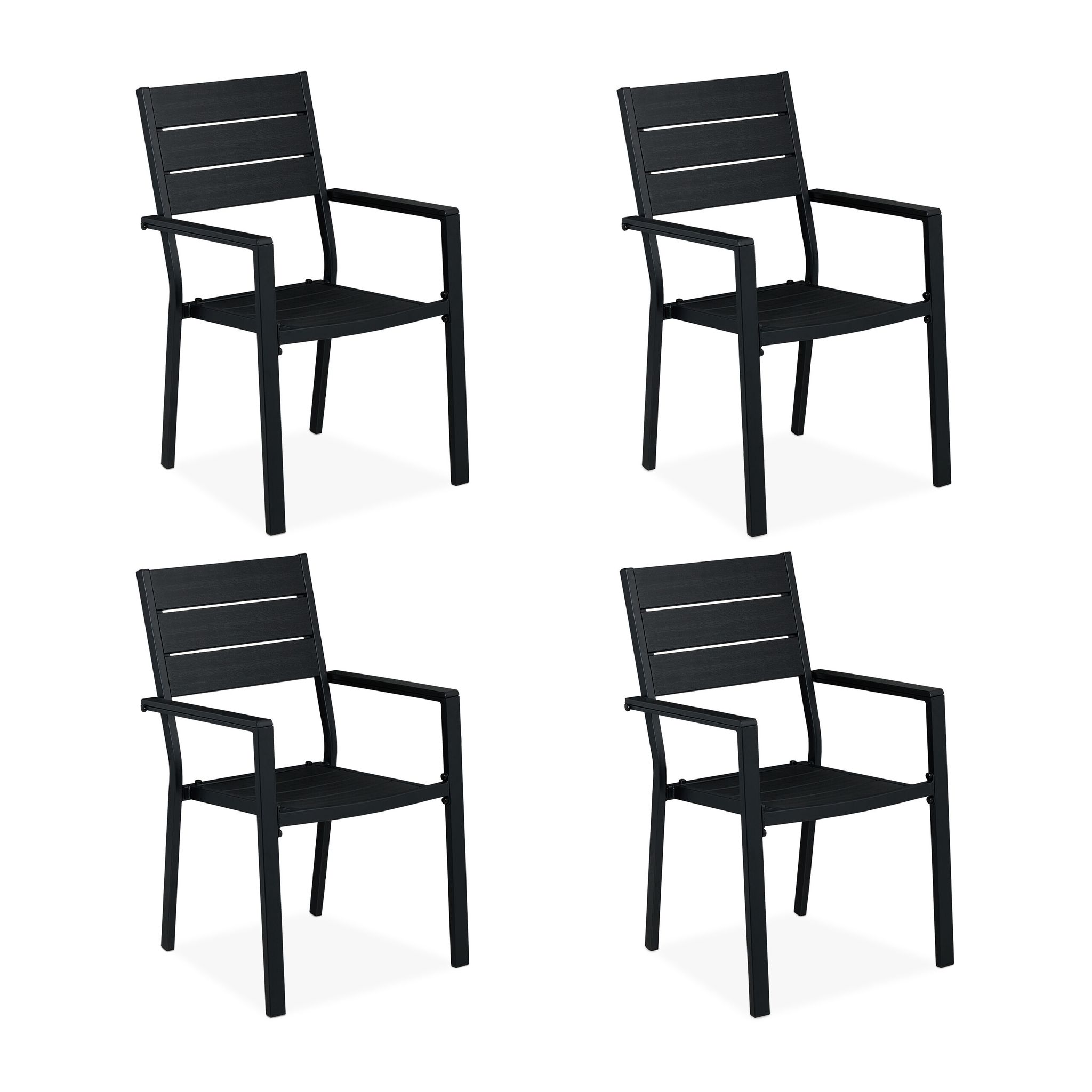Relaxdays Garden Chair Set Of 4, Hxwxd 90 X 53, 5 X 59 Cm, Balcony Seats, Armrests, Metal, Modern Patio Furniture, Black