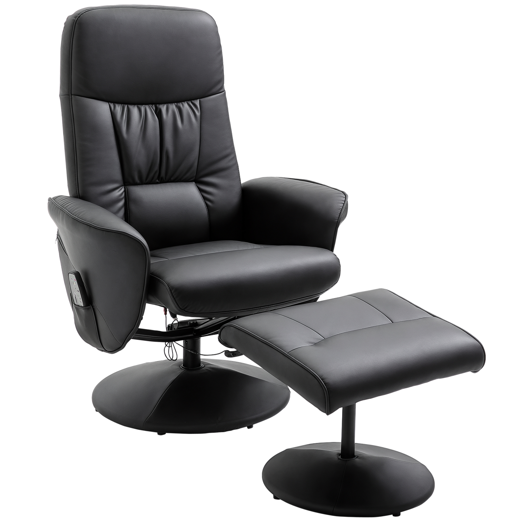 Homcom - Relaxsessel Mit Hocker, Drehbarer Fernsehsessel Mit 10 Massagepunkte, Liegefunktion, Massagesessel Mit Fernbedienung, Seitentasche, Tv-sessel, Kunstleder, Schwarz