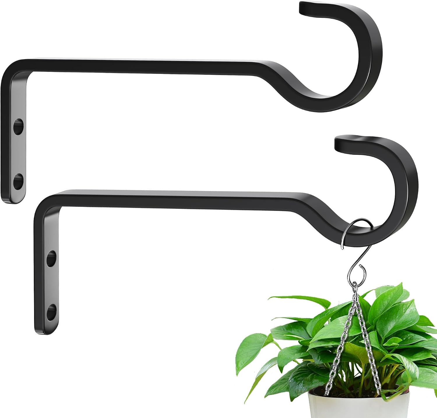 Crochets muraux pour plantes suspendues en fer massif, charge 20 kg, noir mat, lot de 2