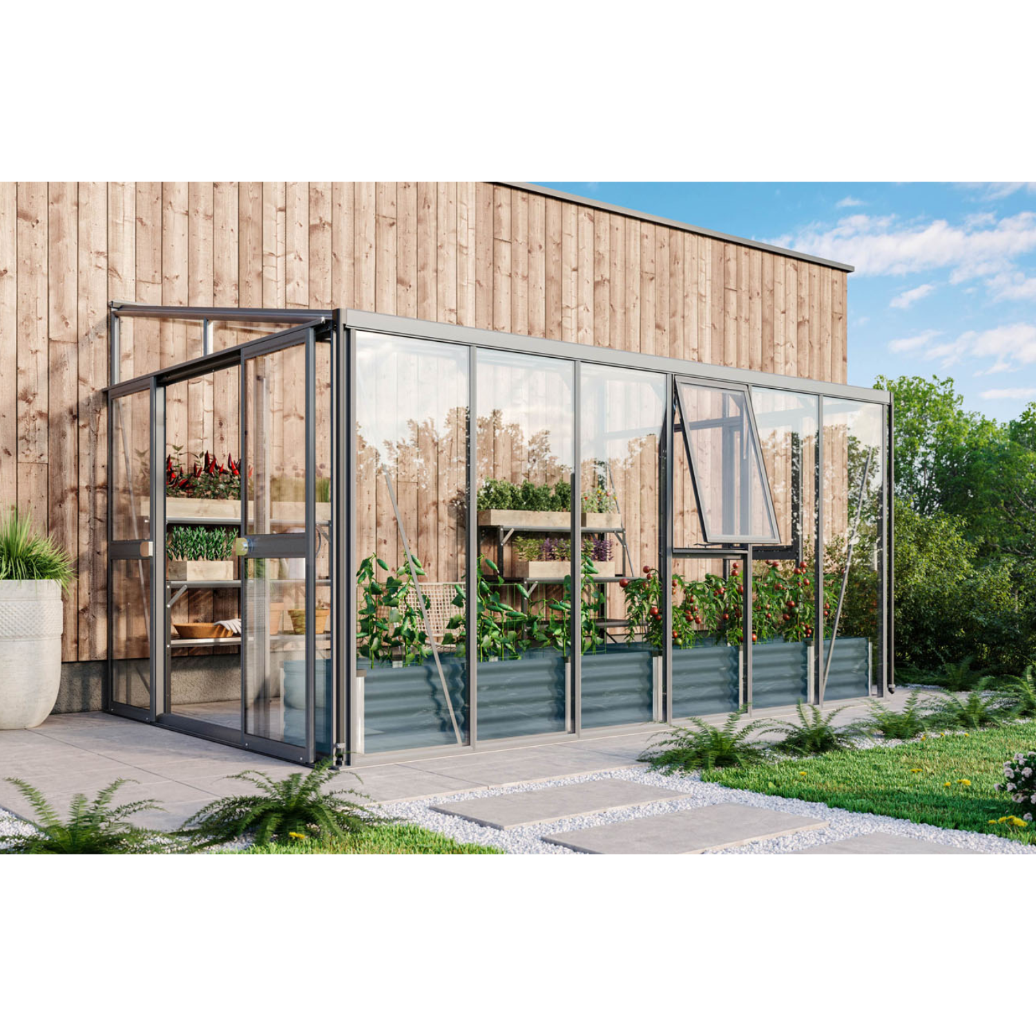 Vitavia Anthrazit Anlehn-Gewächshaus "Helena 10200", 10,2 M², 3 Mm Esg, 10 Mm Hkp