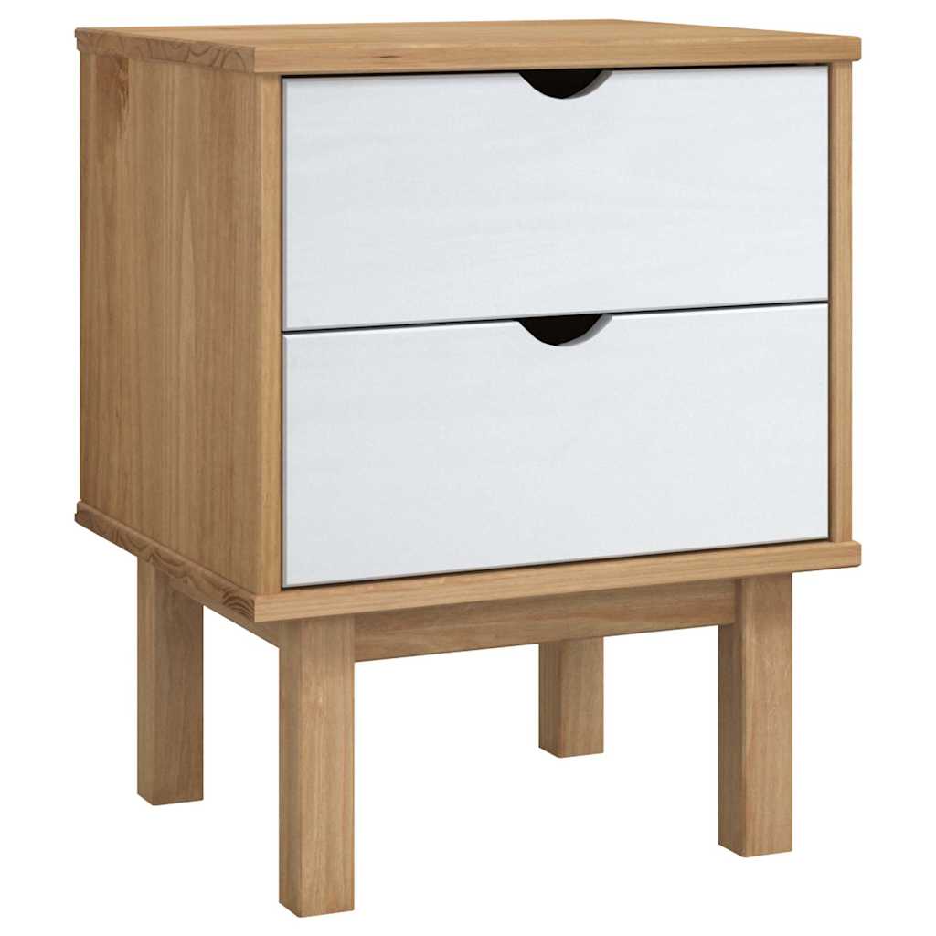 Vidaxl Weiß Bedside Cabinet "Otta" Brown&White 45X39x57cm Solid Wood Pine