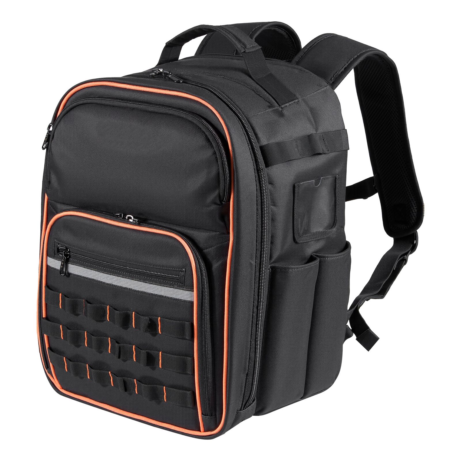 Sac à dos à outils 49 poches, tissu Oxford 600D imperméable, compartiment ordinateur portable, base renforcée à 4 pieds