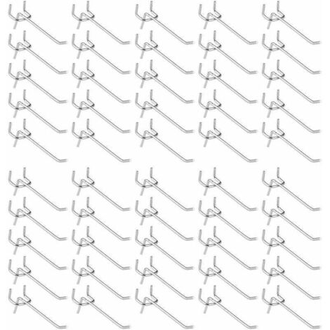 Crochets pour panneau perforé en acier galvanisé, 10 cm, lot de 50