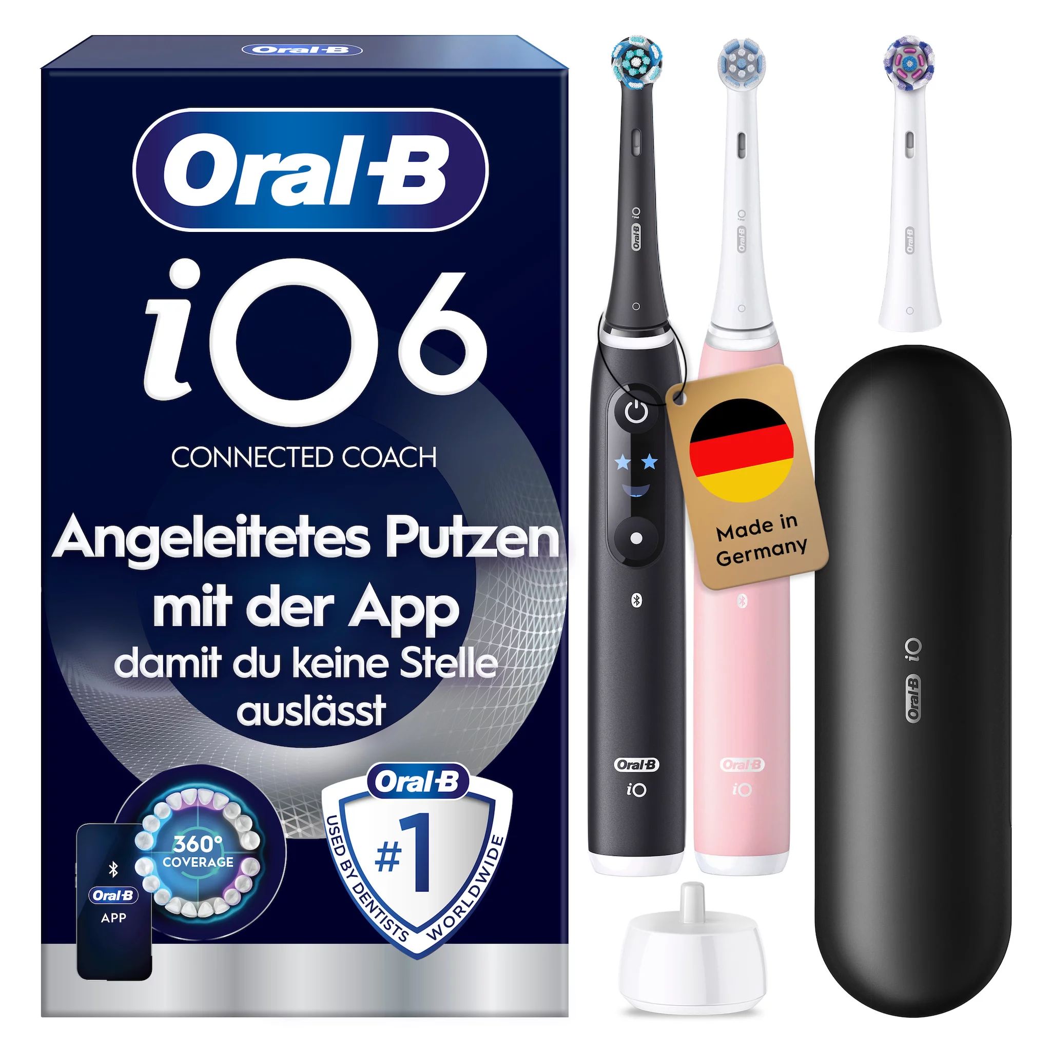 Oral-B iO Series 6 Black Lava/Pink Sand mit 2. Handstück | Inkl. 3 Aufsteckbürsten, Reise-Etui, Electric Toothbrush mit 5 Putzmodi für Zahnpflege - Bild 3