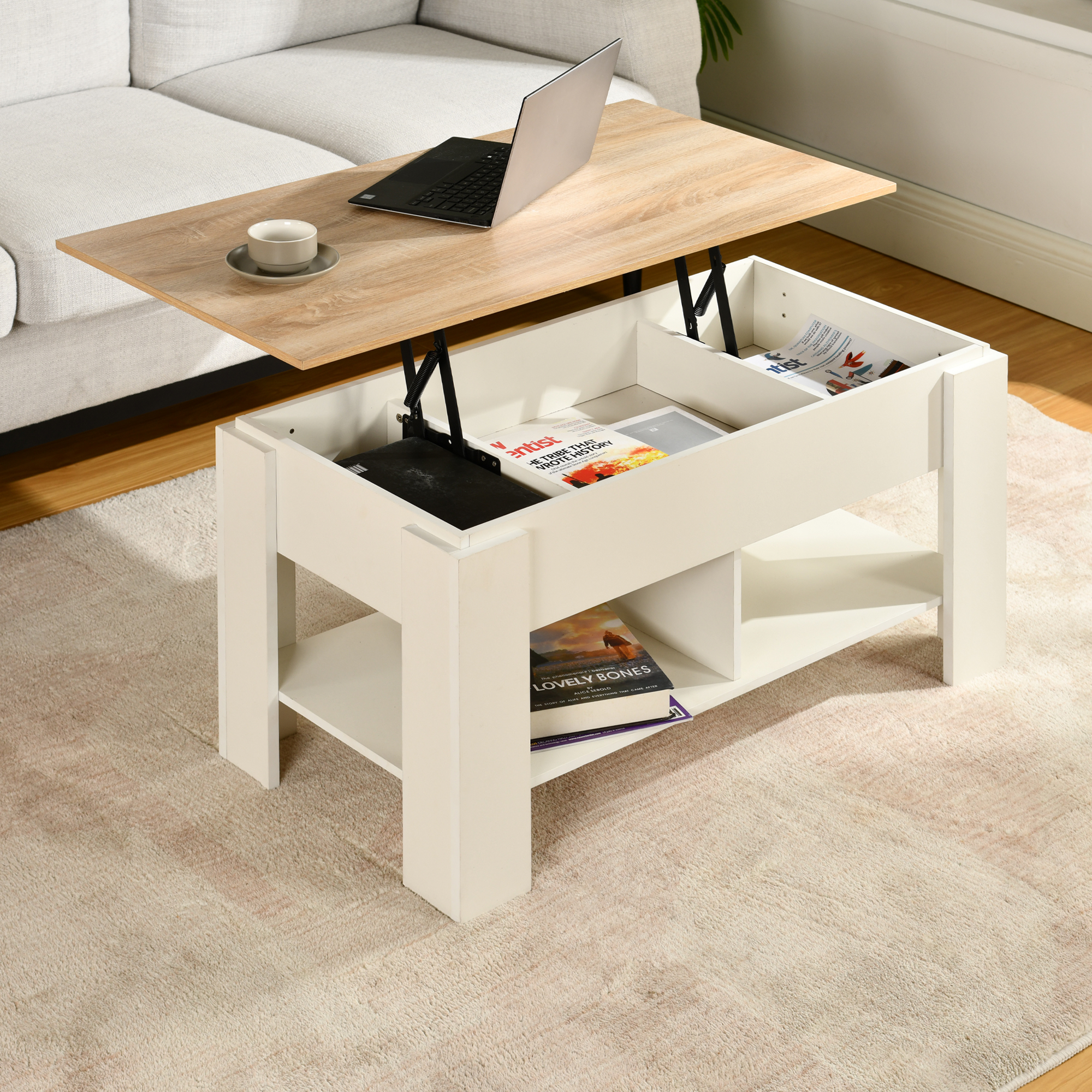 Urban Meuble - Table Basse Avec Plateau Relevable Effet Bois Et Blanc