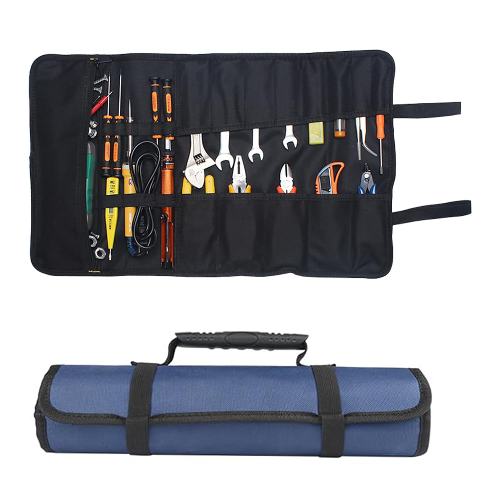 Trousse à outils enroulable 600D Oxford, 22 poches, imperméable, 58,5 x 35,5 cm, bleu