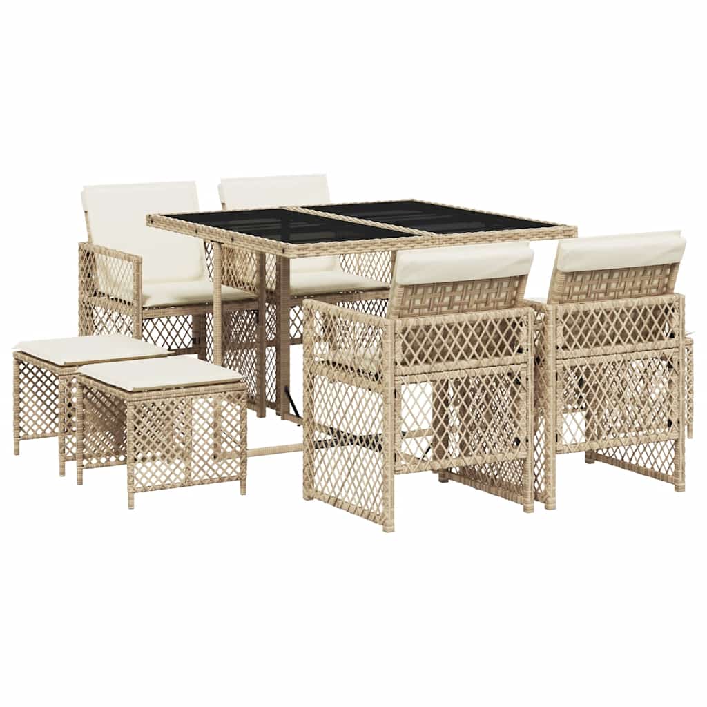 9 Piece Garden Dining Set With Cushions Beige Poly Rattan Vidaxl