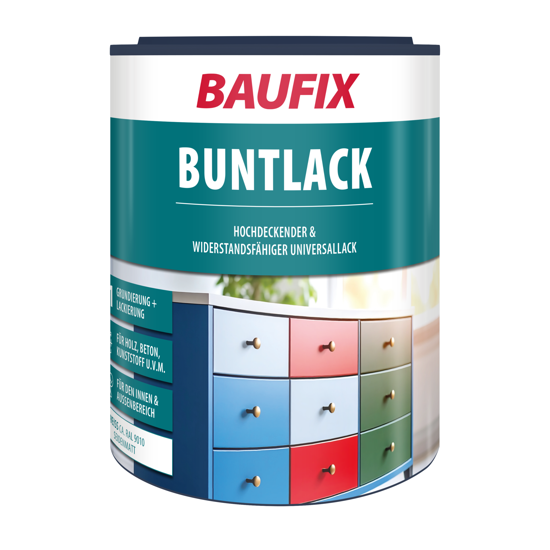 Baufix Buntlack Weiss Seidenmatt, 1 Liter, Lackfarbe